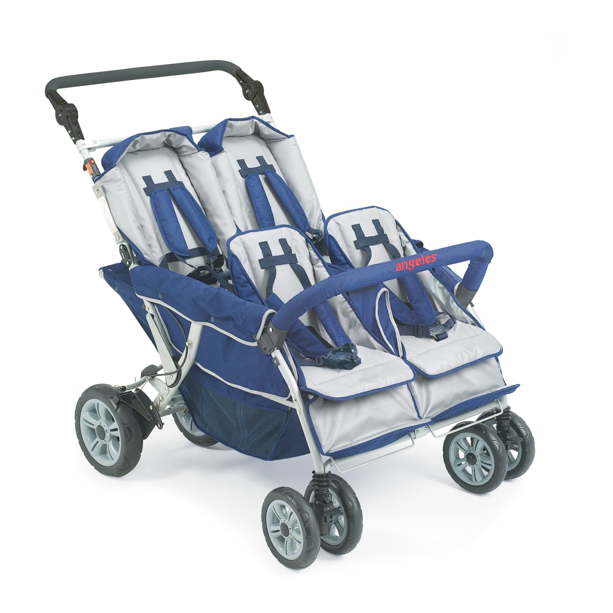 Children’s Factory Infant Toddler SureStop Folding Commercial Bye-Bye Stroller (4-Passenger), Blue