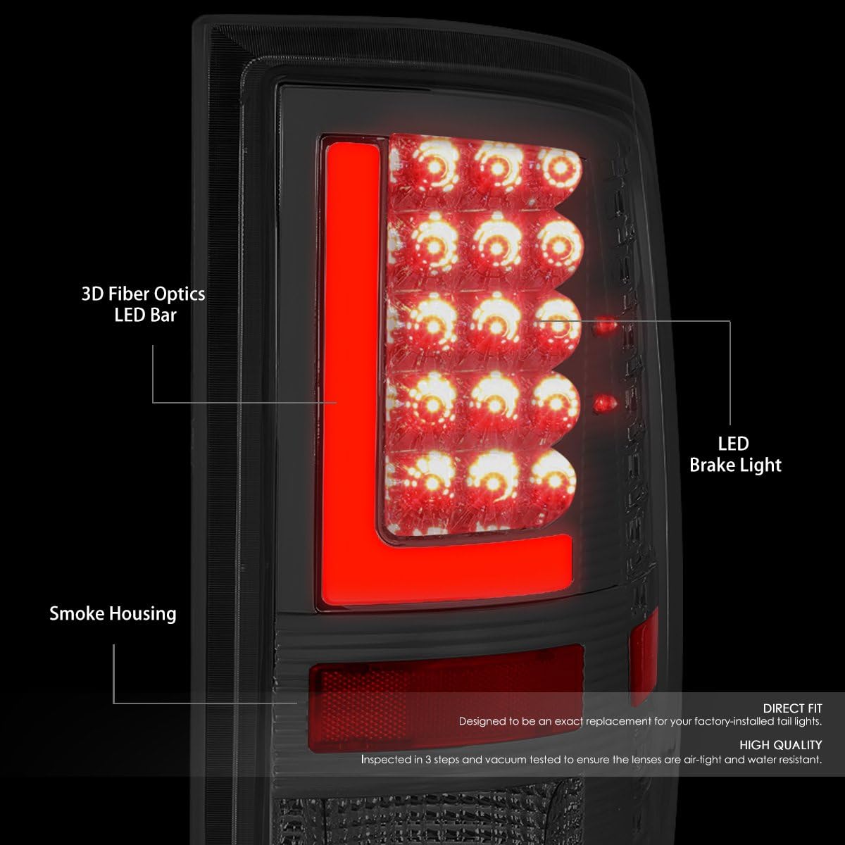 Auto Dynasty Full LED Tail Lights Compatible with 2009-2017 Dodge Ram 1500 2500 3500, Red 3D LED Bar Rear Brake Lamps Driver and Passenger Side, Chrome Housing Smoked Lens