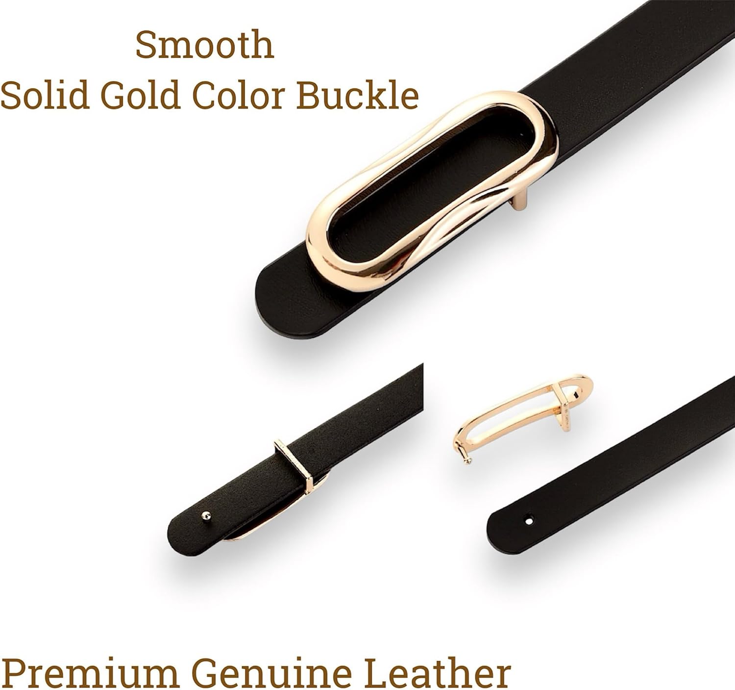 Women's Leather Belts Durable Waist Belt Oval Solid Gold Buckle Width 0.80" Waistband For Pants, Jeans - Image 5