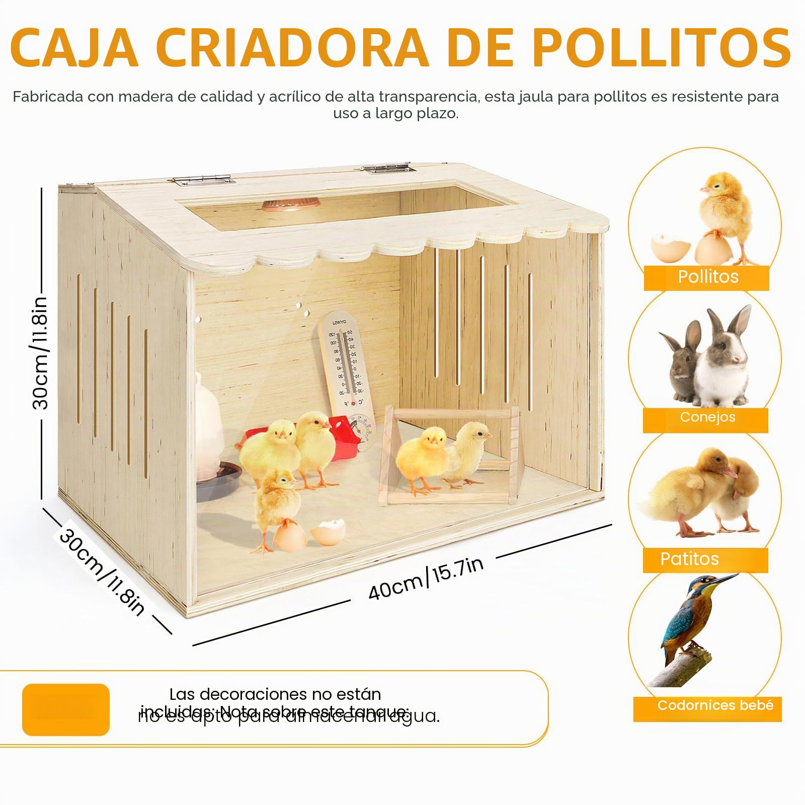 Jaula de codorniz de madera para hámsters, patitos, erizos, lagartos, gallinero (40 x 30 x 30 cm)