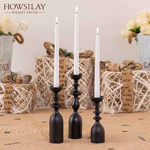 Miniatura 3 de HOWSILAY Portavelas de Madera para Centro de Mesa Candelabros Negros - Portavelas Rústicos que se Ajustan a Velas Cónicas de 34" o 78" y Velas de Té