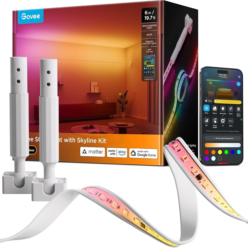 RGBWWIC Strip Light with Skyline Kit 19.7ft, Smart Control, APP, WiFi | Work with Alexa, Google Assistant, Matter and Smarthings, DIY Color Changing Light Strip, LED Lights for Bedroom