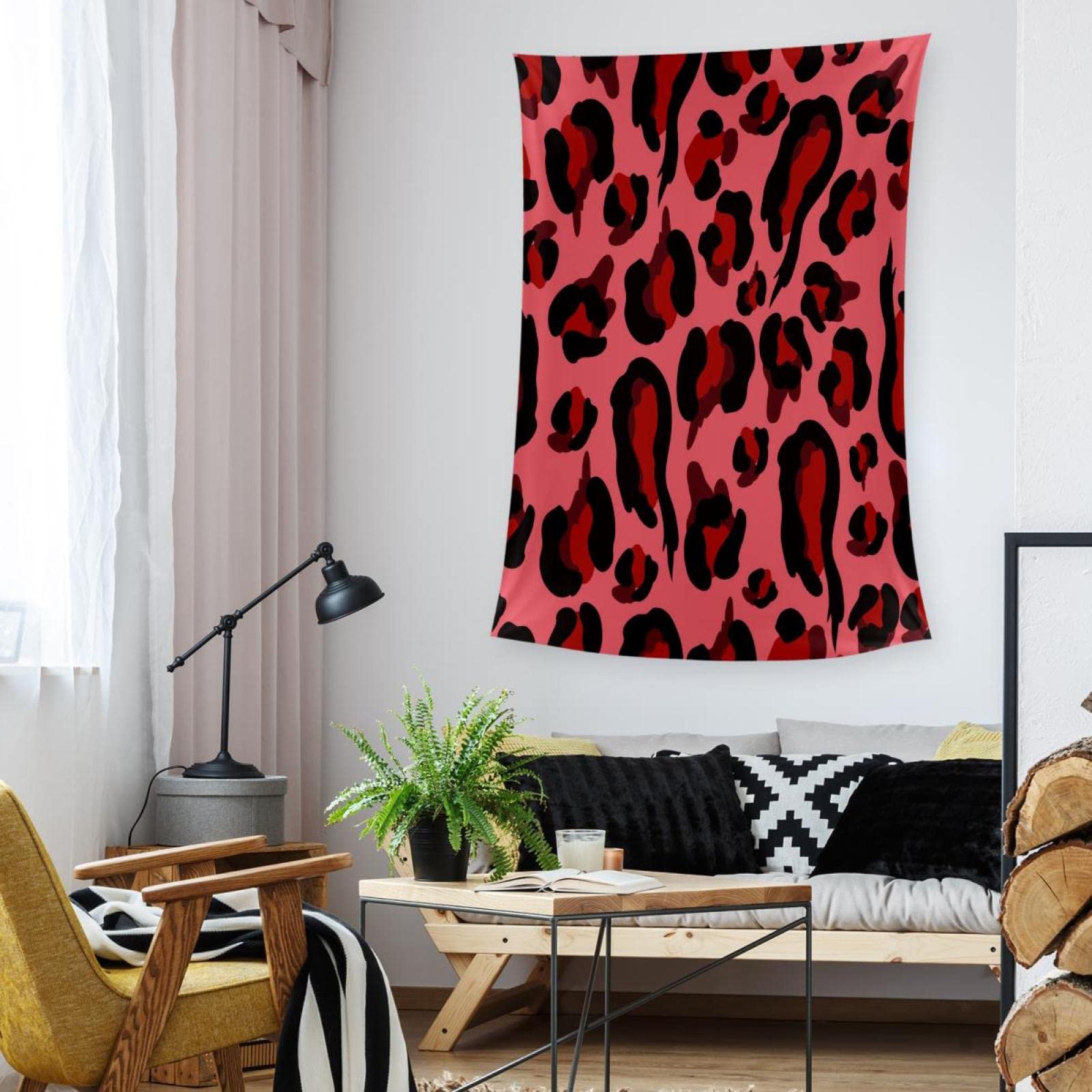 ABAKUHAUS Arazzo con stampa animale, Disegno eccentrico continuo con stampa leopardo, Arazzo in raso setoso per soggiorno e camera da letto, 220 cm x 274 cm, Giallo Antracite Grigio