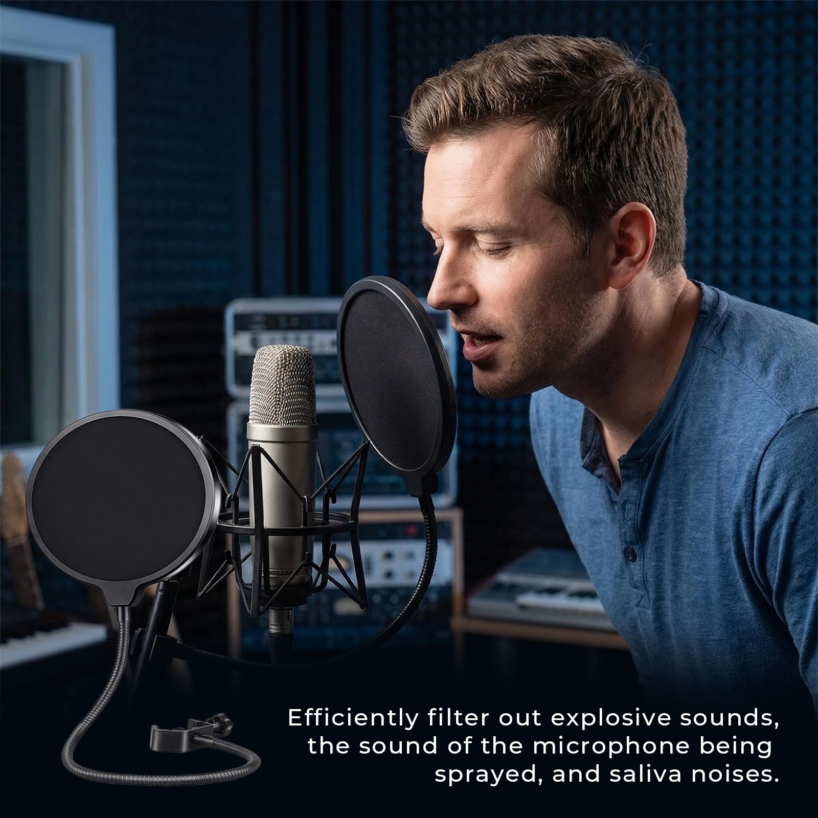 Microphone Filtre Anti-Pop, Pour Microphone Avec Bouclier Isolation Micro Et Filtre Micro Double Couche, Anti Pop Et Bonnette Micro Pour Enregistrement Vocal Podcast Chant Et Création Audio