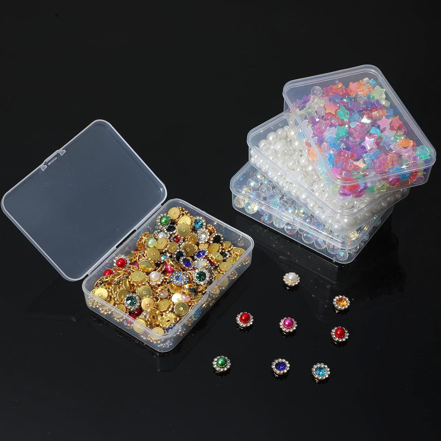 30 Pcs Clear Plastic Beads Storage Containers Box with Lids Mini Square Small Plastic Containers for Beads,Jewelry,Tools,Craft Supplies,Flossers,Fishing (4.1 x 3 x 1 Inch