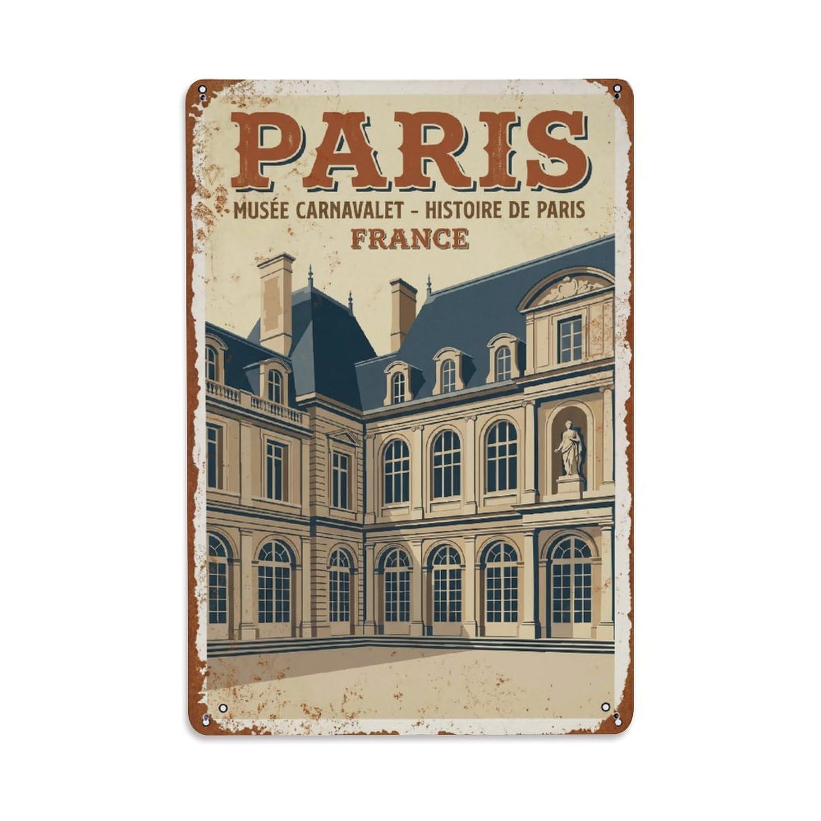 Vintage Travel Paris Musée Carnavalet History Museum Rusted France Metal Tin Sign Plaque Wall Decor for Cafe, Club Bar, Office, Home Garden Metal Poster 8x12Inch