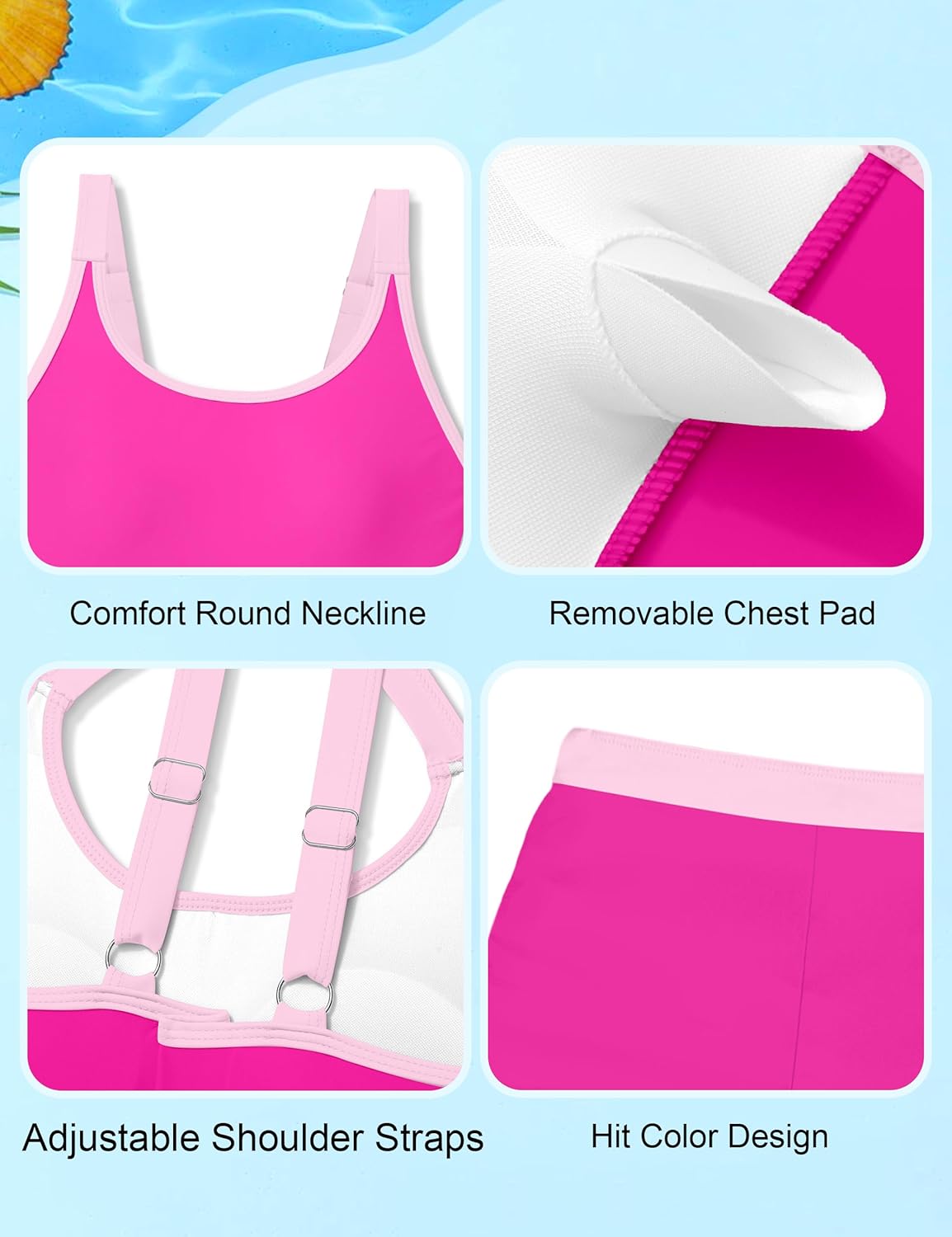 DONWEN Girls Swimsuits Sporty Adjustable Straps Bathing Suits UPF 50+ Boyshort Tankini Beach Pool Swimwear - Image 5