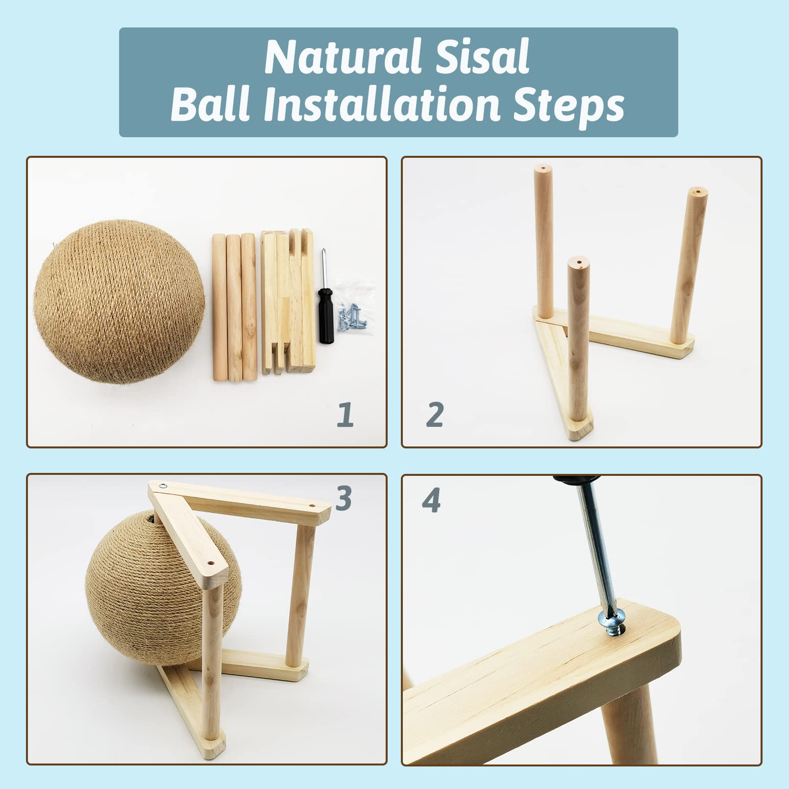 Fhiny Kratzspielzeug für Hasen, natürliches Massivholz, Sisal-Kratzball für Indoor-Kätzchen, Krallen-Kratzball für Kätzchen, Hasen, Chinchilla, Frettchen oder andere kleine Tiere (Medium)