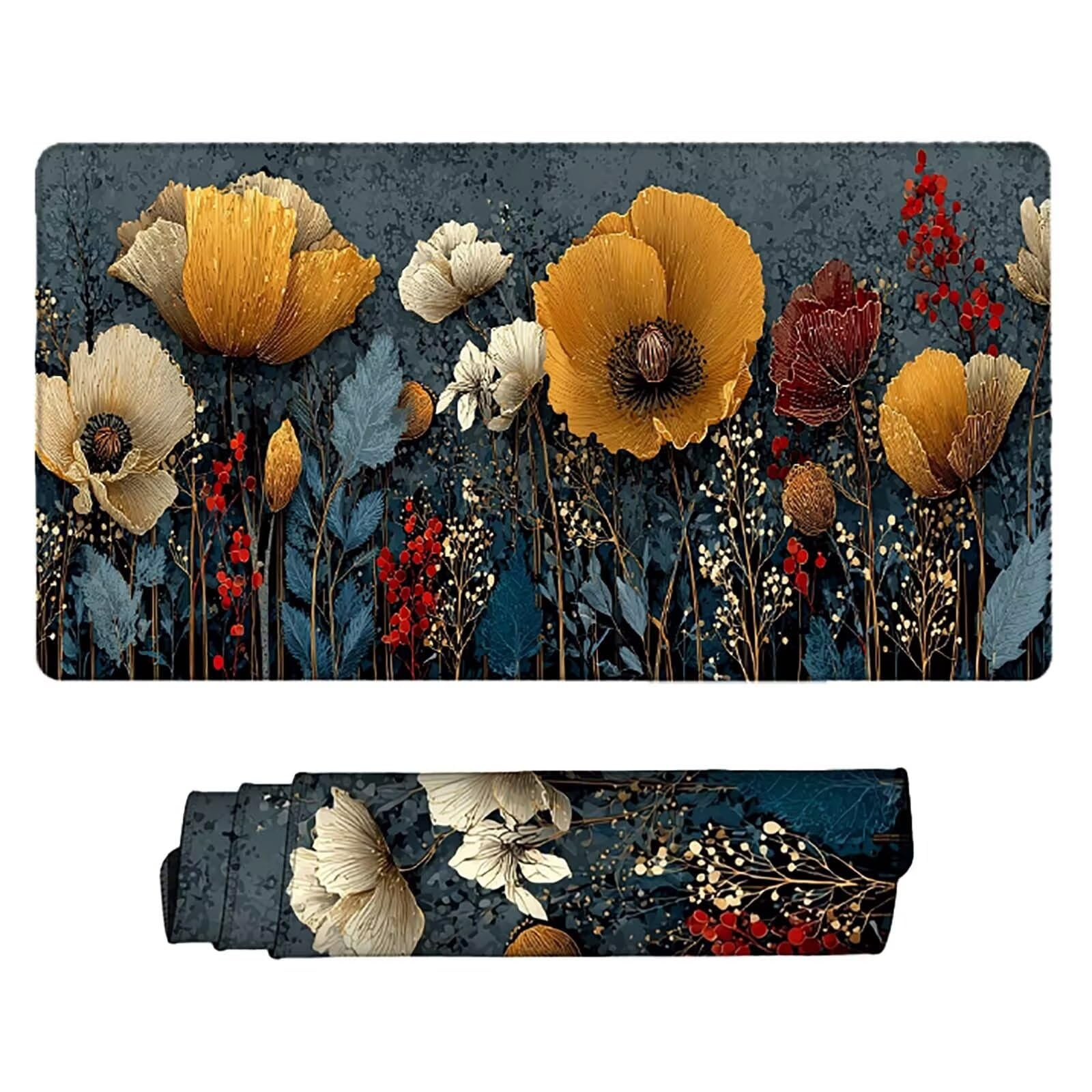 Tappetino Mouse XXL 1000x500mm Arancia Mousepad Fiore Tappetino Scrivania Grande, con base in Gomma Antiscivolo, Impermeabile Sottomano Scrivania per Computer, Accessori Gaming Mouse Pad 5-6004b