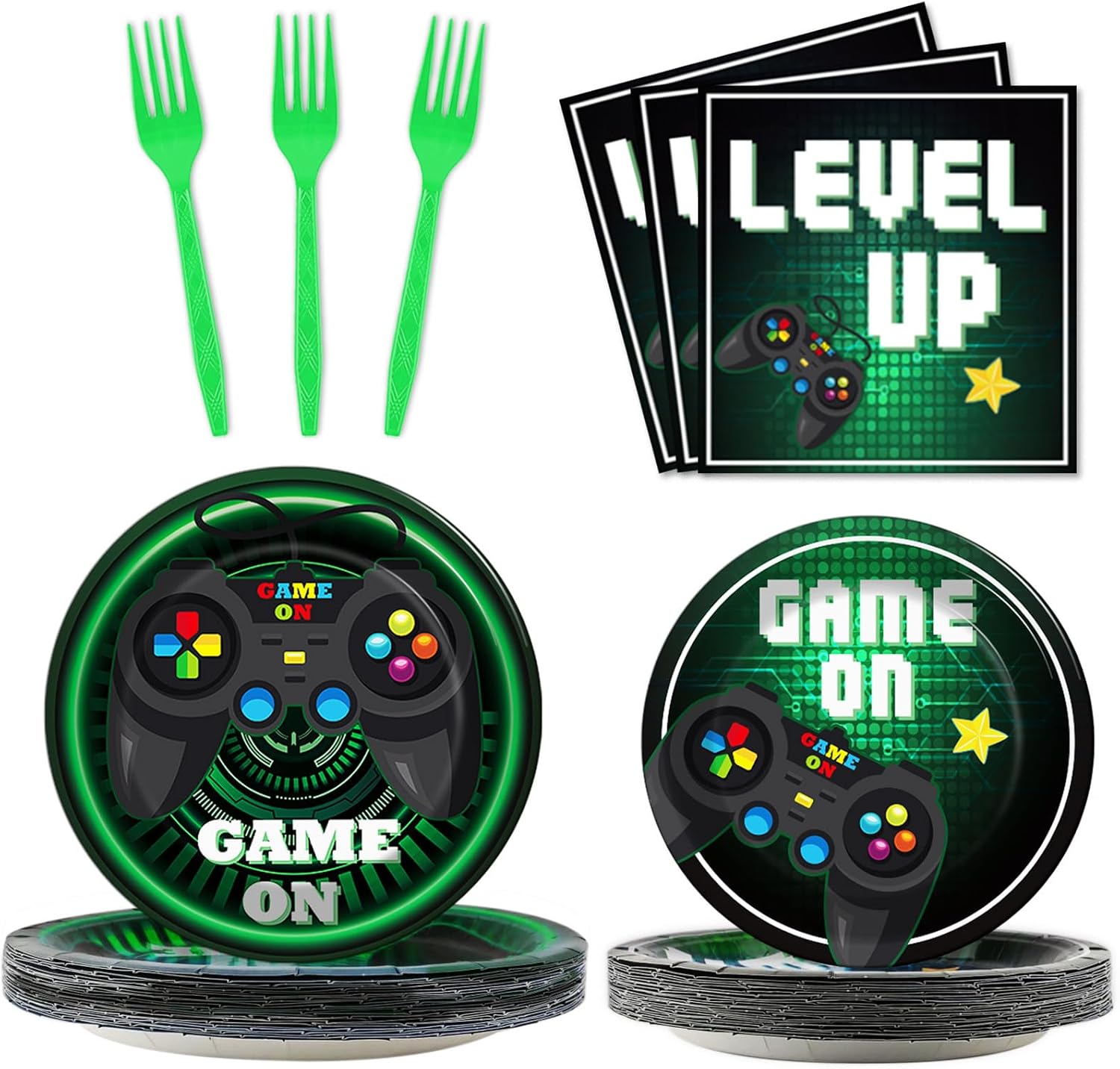 96 Pcs Video Game Plates and Napkins Party Supplies Gaming