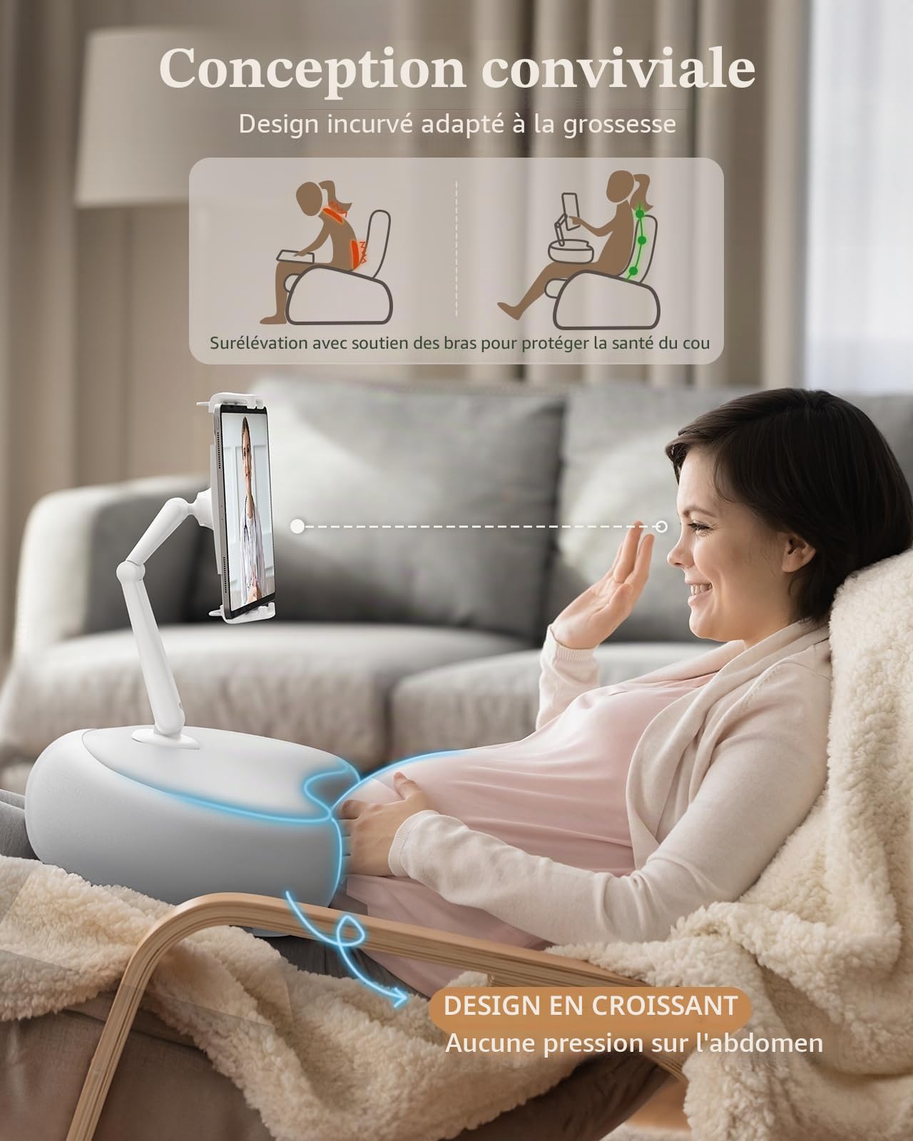 SAIJI Coussin Support pour tablette, support ipad réglable à 360° pour le lit avec bras double axe flexible, support lit pour iPad, iPhone, Kindle, Moniteur portable et tous les appareils de 4,7-15,6"