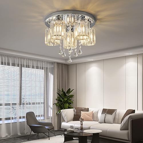 Miniatura 4 de zhllmq Lámpara de techo semiempotrada, 5 luces cerca del techo, lámpara moderna de cristal cromado para cocina, entrada, dormitorio, baño,