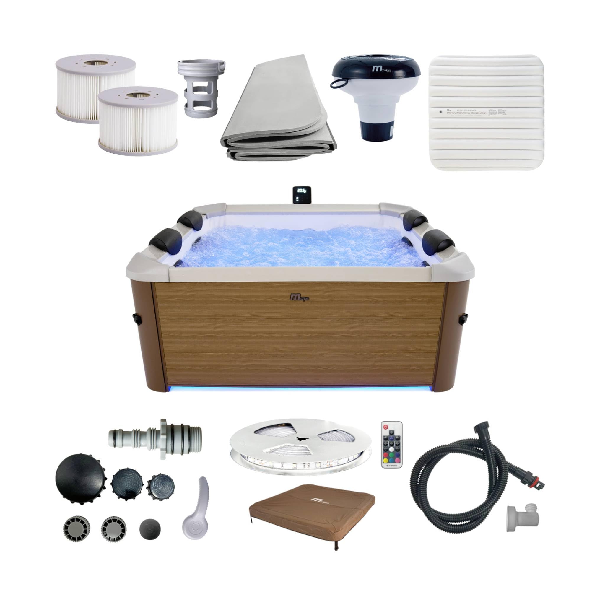 sweeek - Spa Rigide 6 Places hydromassages. 4 Coussins avec Housse de Protection. Oslo Amber. Beige. L 160 x P 160 x H 65 cm