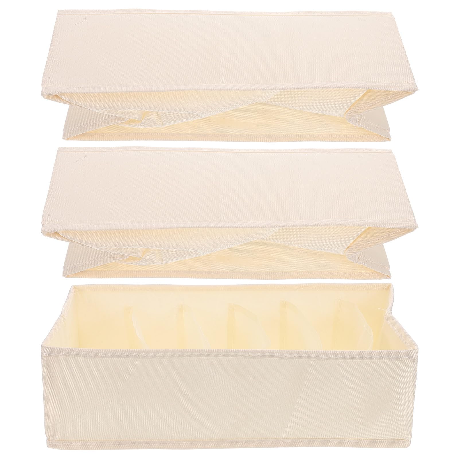 VALICLUD Organizador de Cajones de Ropa Beige de Tejido Diseño Multifuncional y 6 Compartimentos para Armarios y Almacenamiento Hogar, Set de 3 Piezas