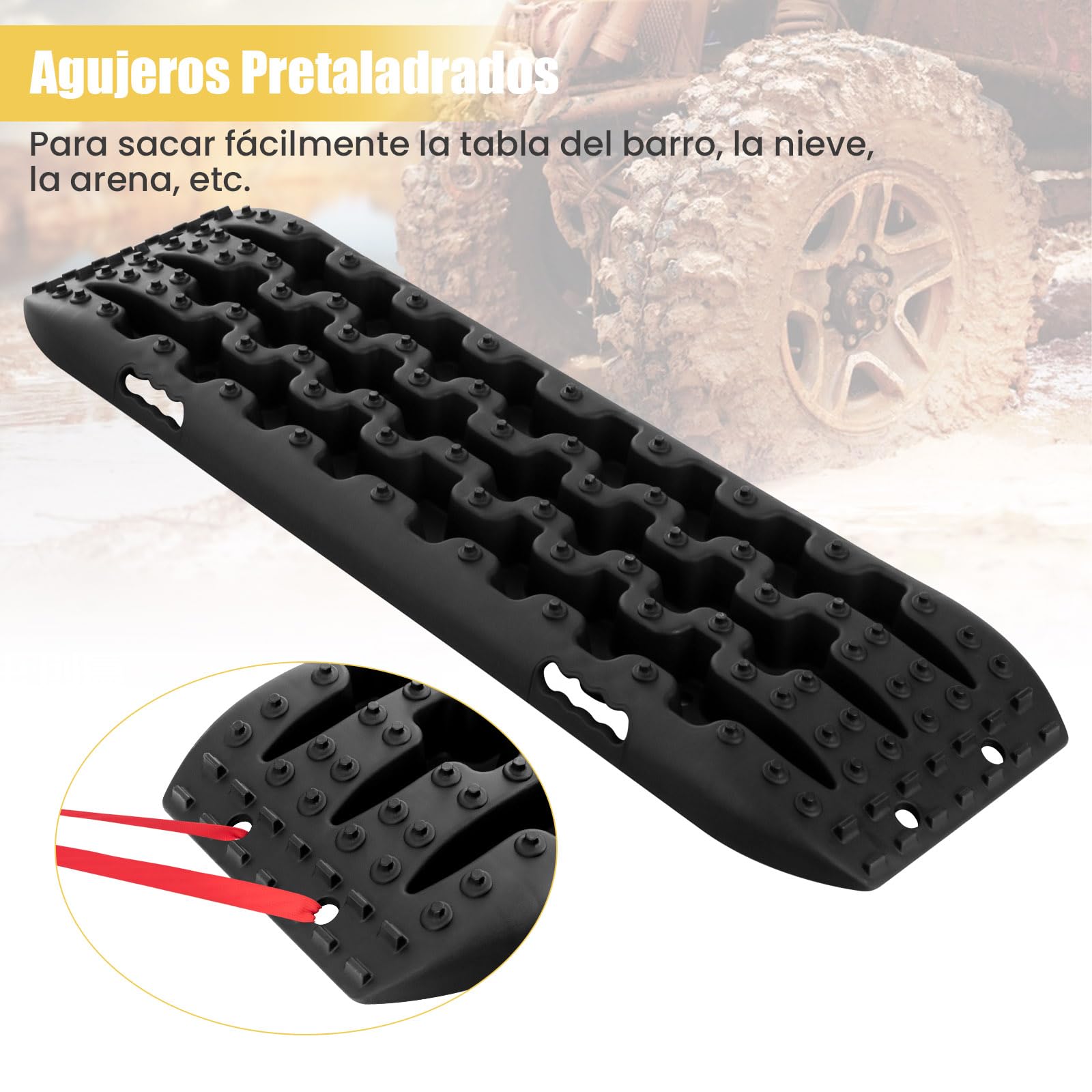 GOPLUS Tablas de Recuperación Todoterreno, Juego de 2 Alfombrillas de Tracción, Extracción de Vehículos de Arena, Barro, Nieve, Carga 10T (Negro, 107 x 31 x 7 cm)