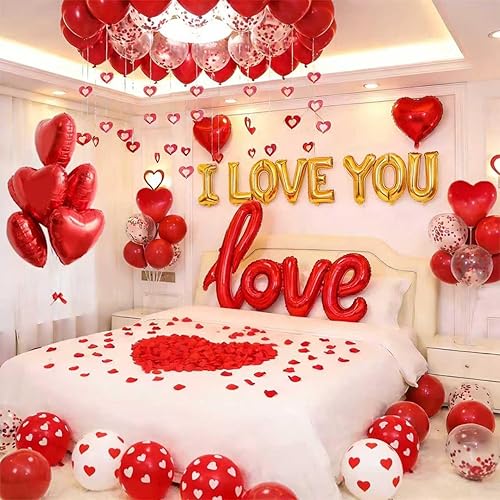 1060PCS Valentine's Day Balloons Kit with 1000 Pcs Silk Rose Petals I Love You Balloons 50Pcs Heart Hanging and Heart Print Balloon Set for Valentine's Day, Wedding Party Decorations Supplies 1060PCS Valentine's Day Balloons Kit with 1000 Pcs Silk Rose Petals I Love You Balloons 50Pcs Heart Hanging and Heart Print Balloon Set for Valentine's Day, Wedding Party Decorations Supplies