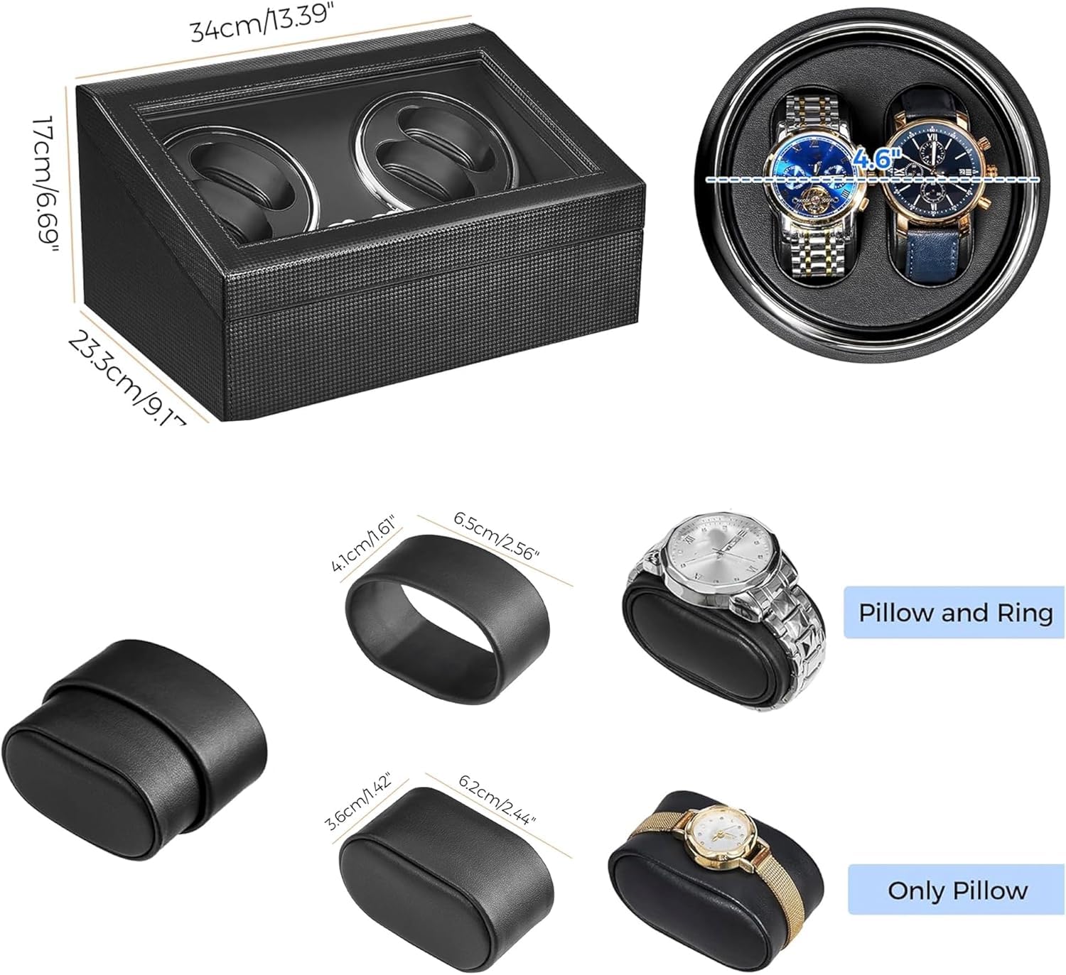 ANWBROAD Remontoir à Montre Ecrins pour Montres Automatiques pour 4 +6 Boîte à Remontoir de Rangement Supersilencieux Luxueux Watch Winder LED Légère 4 Modes de Rotation (Fibre de carbone)