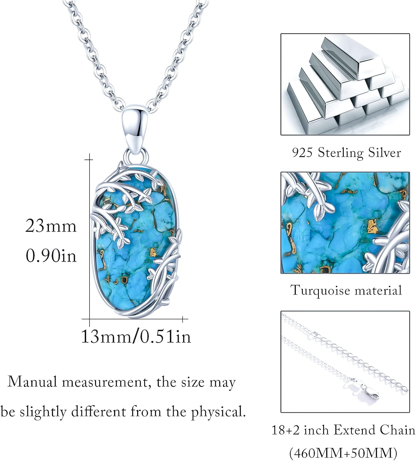 Oval Turquoise Life Of tree Necklace for Women S925 Sterling Silver Family Tree Necklace Lucky Turquoise Jewelry - Image 3
