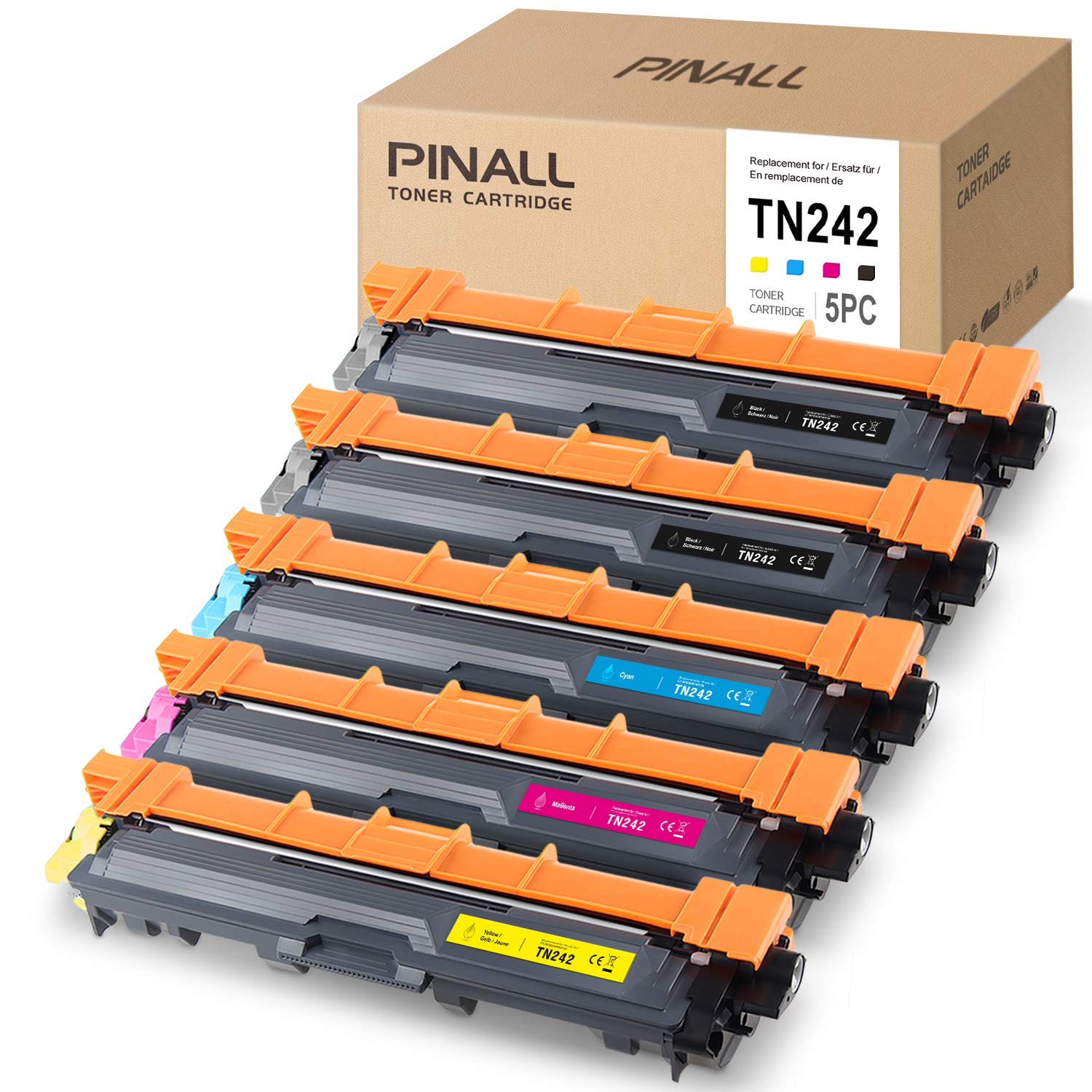 PINALL 5 Compatible Toner for Brother TN-242 TN242 for Brother HL-3152CDW HL-3142CW HL-3140CW DCP-9020CDW MFC-9140CDN MFC-9142CDN MFC-9332CDW MFC-9342CDW DCP-9022CDW DCP-9017CDW Printer