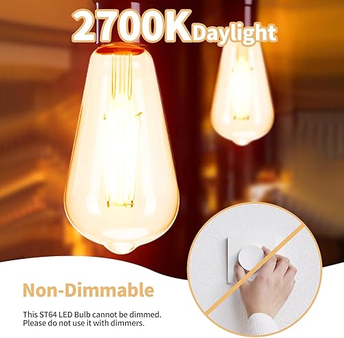 Miniatura 3 de Bombilla LED E26 de candelabro equivalente a 75 W, 2700 K, blanco cálido, no regulable, bombilla LED Edison vintage de 1050 lúmenes, CRI 80+, vidrio