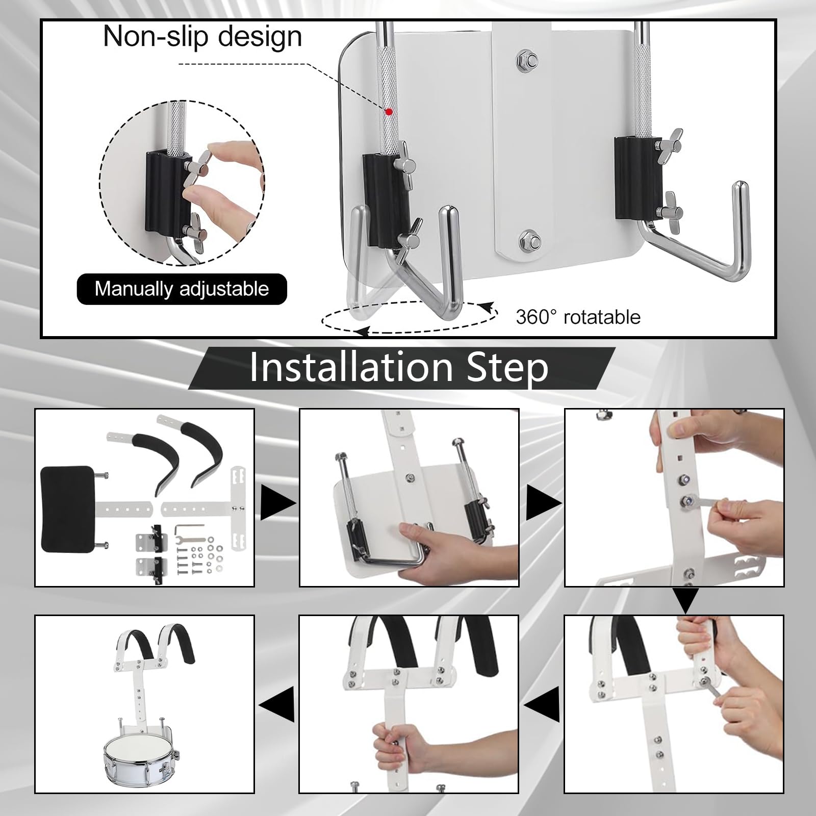Soporte para Tambor, Soporte de Caja Ajustable con Correa Estructura Trasera Portátil para Tambores de Marcha con Cuadro de Aleación de Aluminio para Desfiles Actuaciones o Ensayos