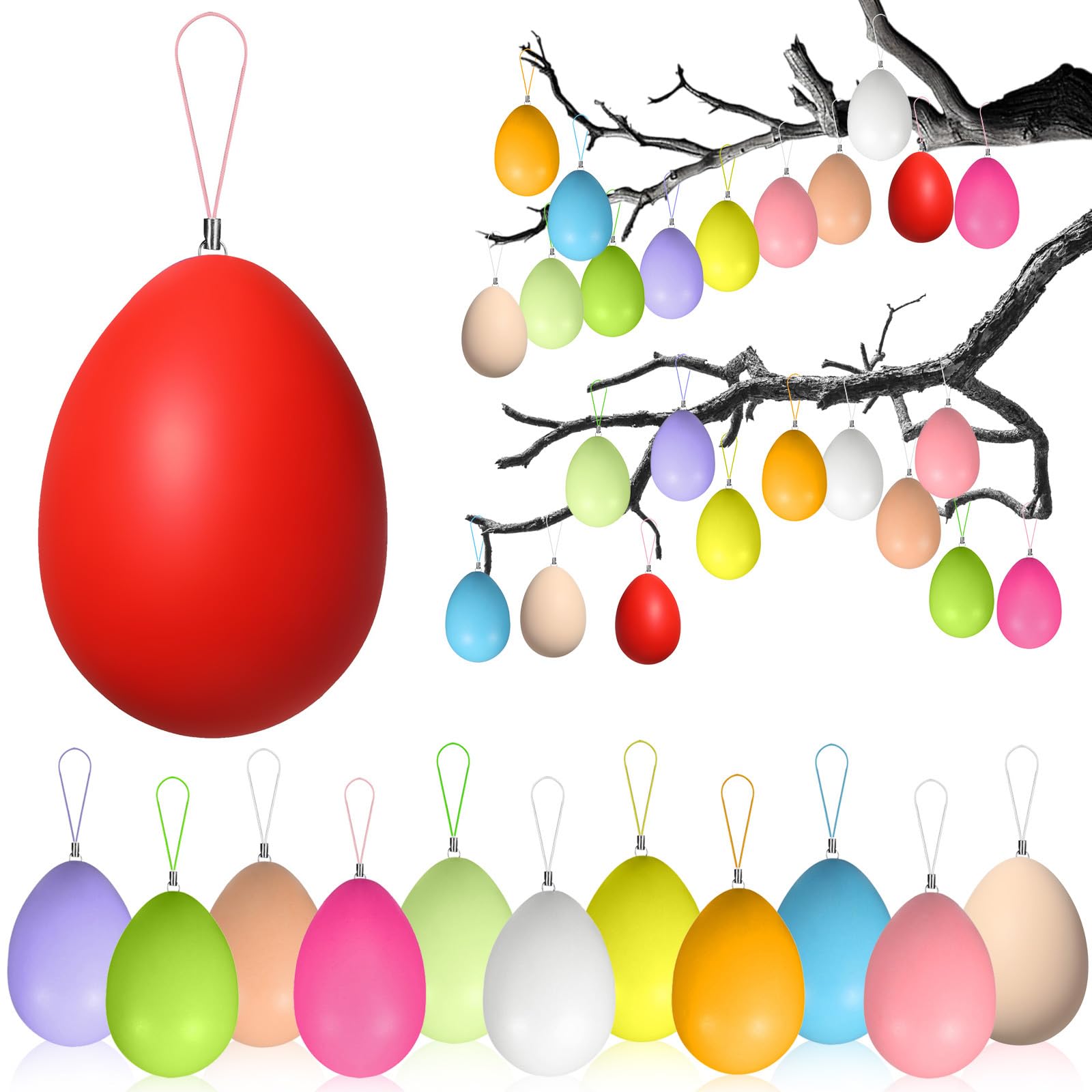 Easter Egg Decorations for Tree, Hanging Eggs, 36pcs Decorative Easter Egg Baubles, Colorful, Lovely and Pretty, Easy to Hang and Sturdy