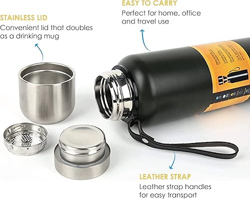 Vista 2 de Botella de agua aislada al vacío de 17 onzas con boca ancha, botellas de agua de acero inoxidable sin BPA para bebidas frías y calientes y café