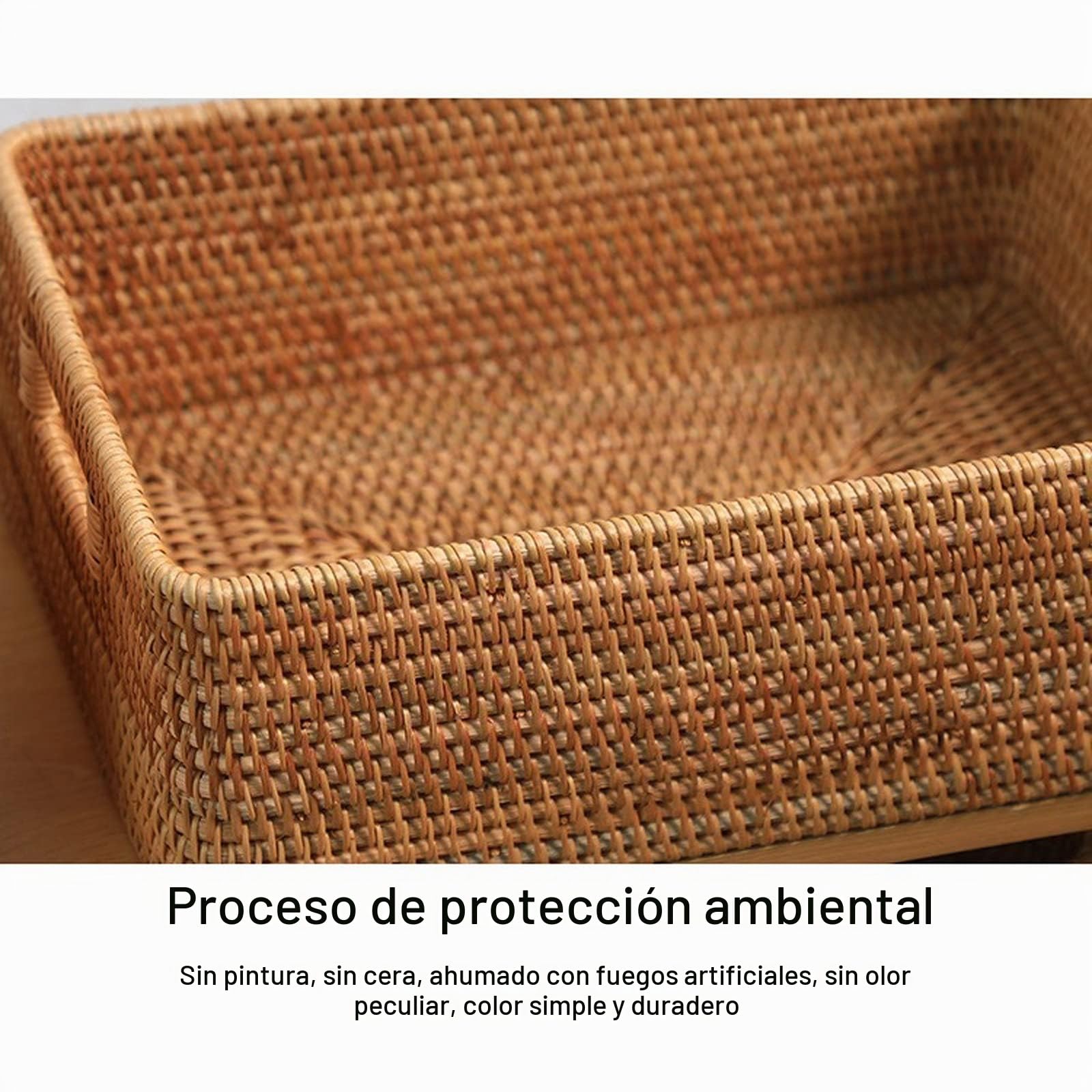 Canastas de almacenamiento de ratán, cesta de mimbre apilable con asas, contenedor organizador de estantes, para sala de estar, baño, cocina, estantes (33 x 23 x 11 cm)