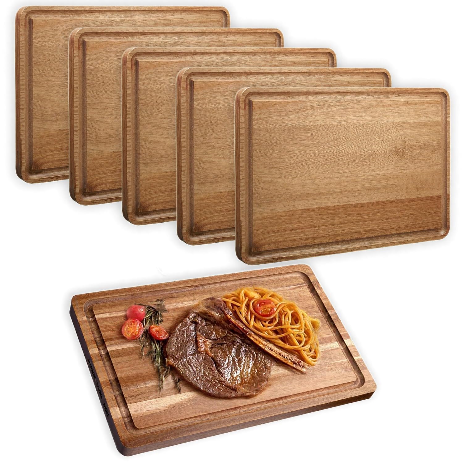 6 tablas de cortar de madera de acacia y embutidos reversibles con ranura para jugo, 11.8 x 7.9 pulgadas, tabla de cortar duradera y ecológica para carne, frutas, verduras y queso (6)