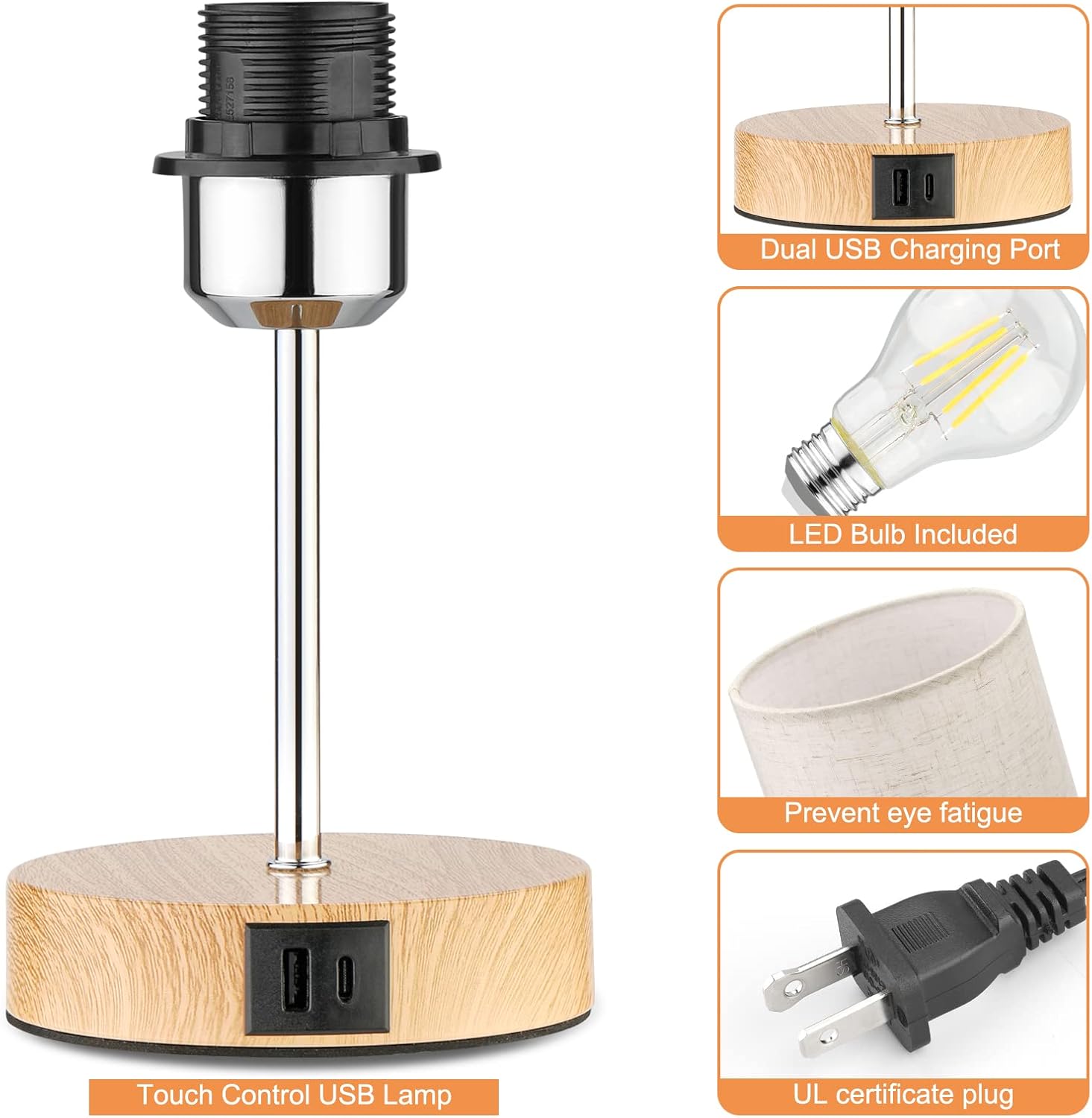 Nateuiy Table Lamp, Industrial Desk Lamp with USB Charging Port, Modern Dimmable Bedside Nightstand Lamp with Glass Shade for Bedroom Living Room Office, LED Bulb Included(Black) - - 