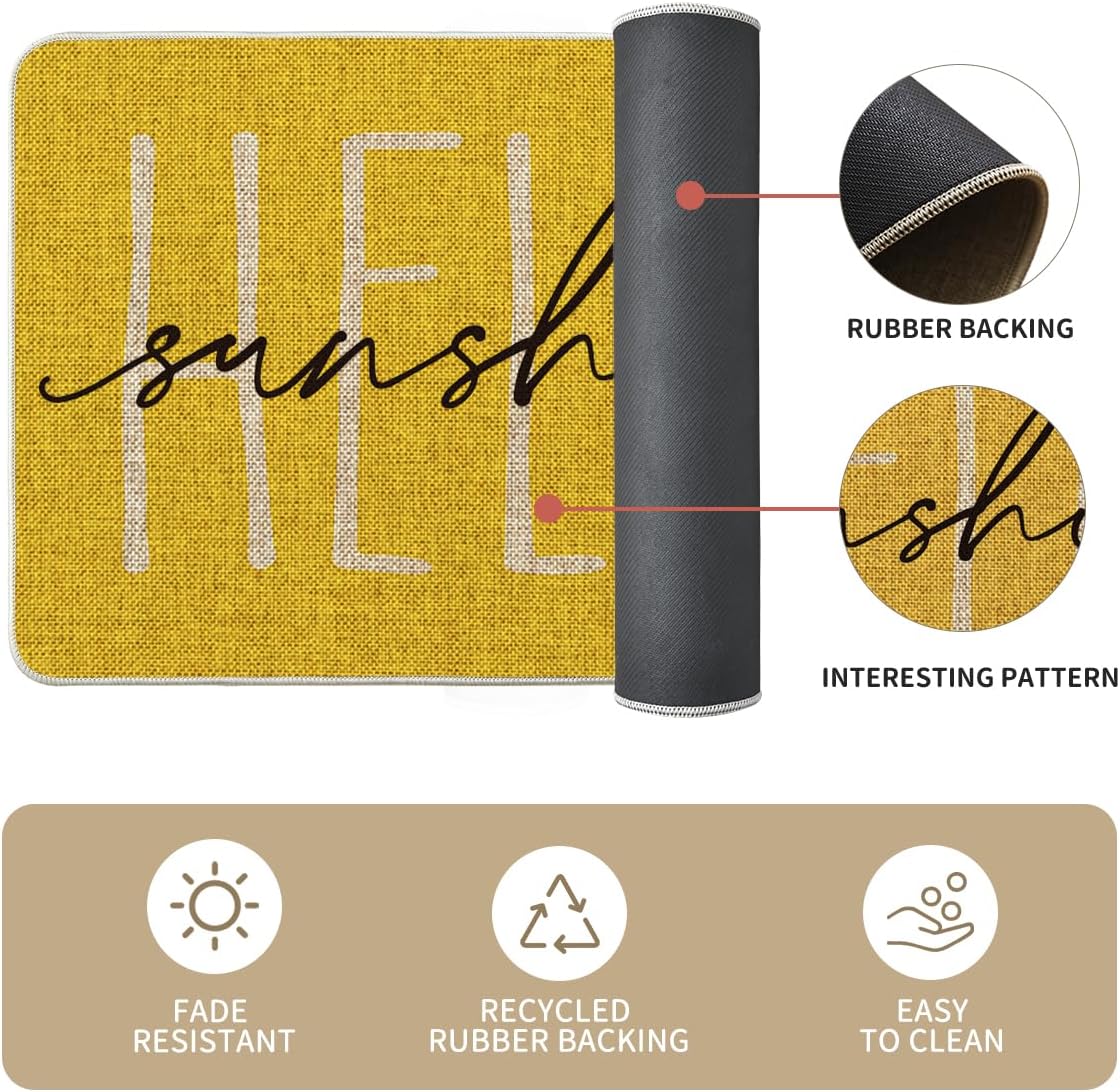 Artoid Mode Yellow Daisy Hello Sunshine Bloom Spring Kitchen Mats Set of 3, Home Decor Low-Profile Kitchen Rugs for Floor - 17"x29"+17"x36"+17"x47"
