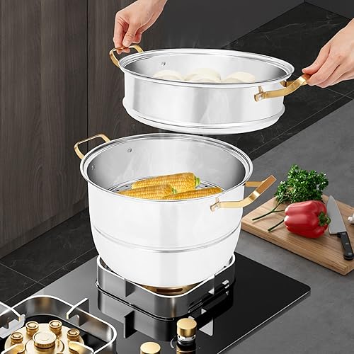 Miniatura 8 de Vaporizador de alimentos de 3 niveles para cocinar, olla de vapor de acero inoxidable con tapa, ollas apilables para 4 a 6 personas, utensilios de