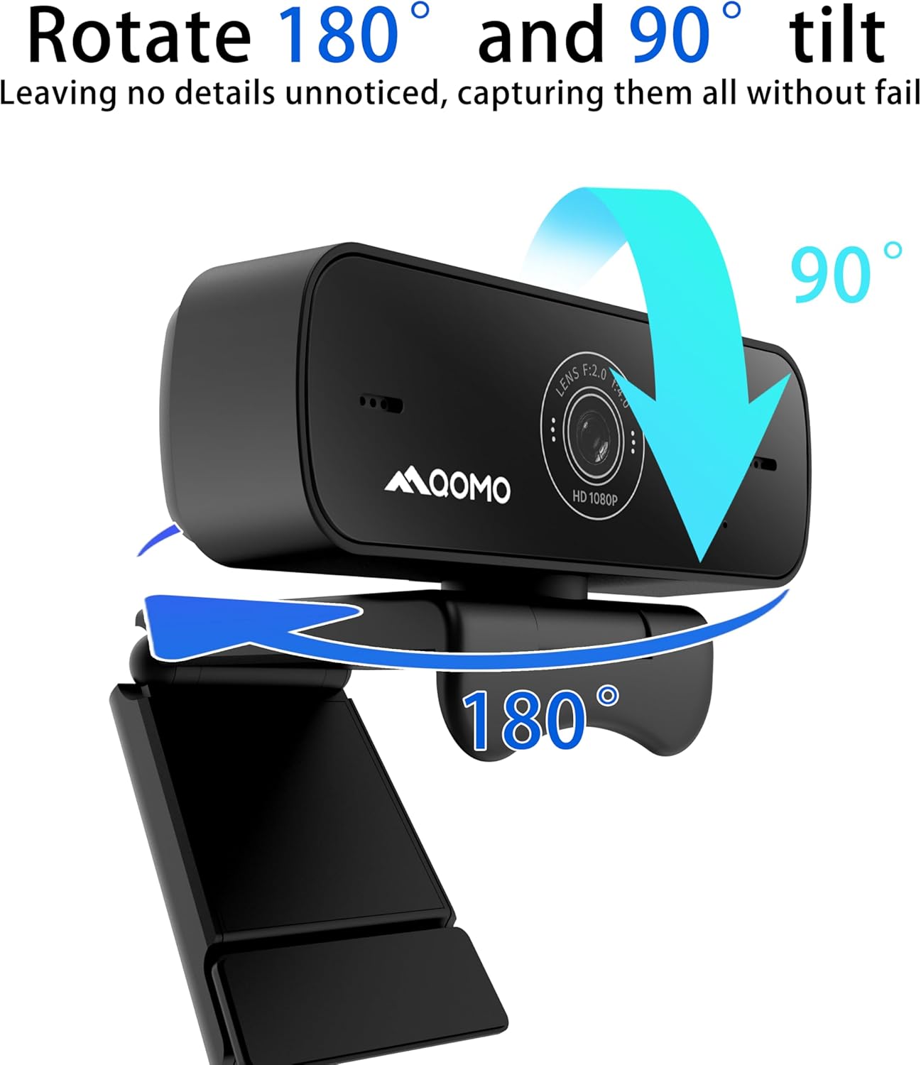 QWC 004 Full HD 1080p Webcam with Microphone, 180° Rotatable, USB Plug and Play, Streaming Camera for PC/Mac/Laptop, Zoom/Skype/Facetime/Meetings