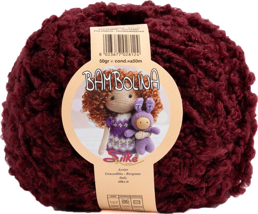 Merceria Pour Toi... Lana Bouclè Bambolina Silke Gomitolo 50gr Capelli Bambola Vari Colori Morbida (36 Bordeaux)