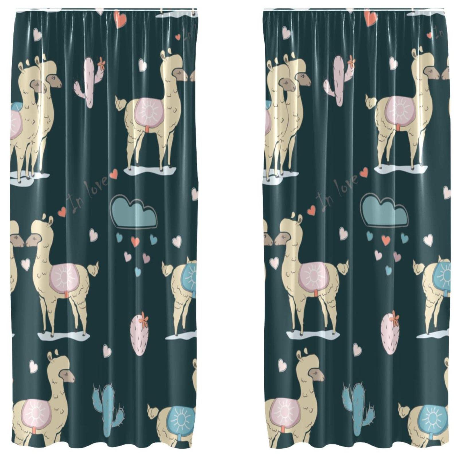 Juego de 2 cortinas de panel infantiles de 55x84 pulgadas con diseño de alpaca y cactus en barra