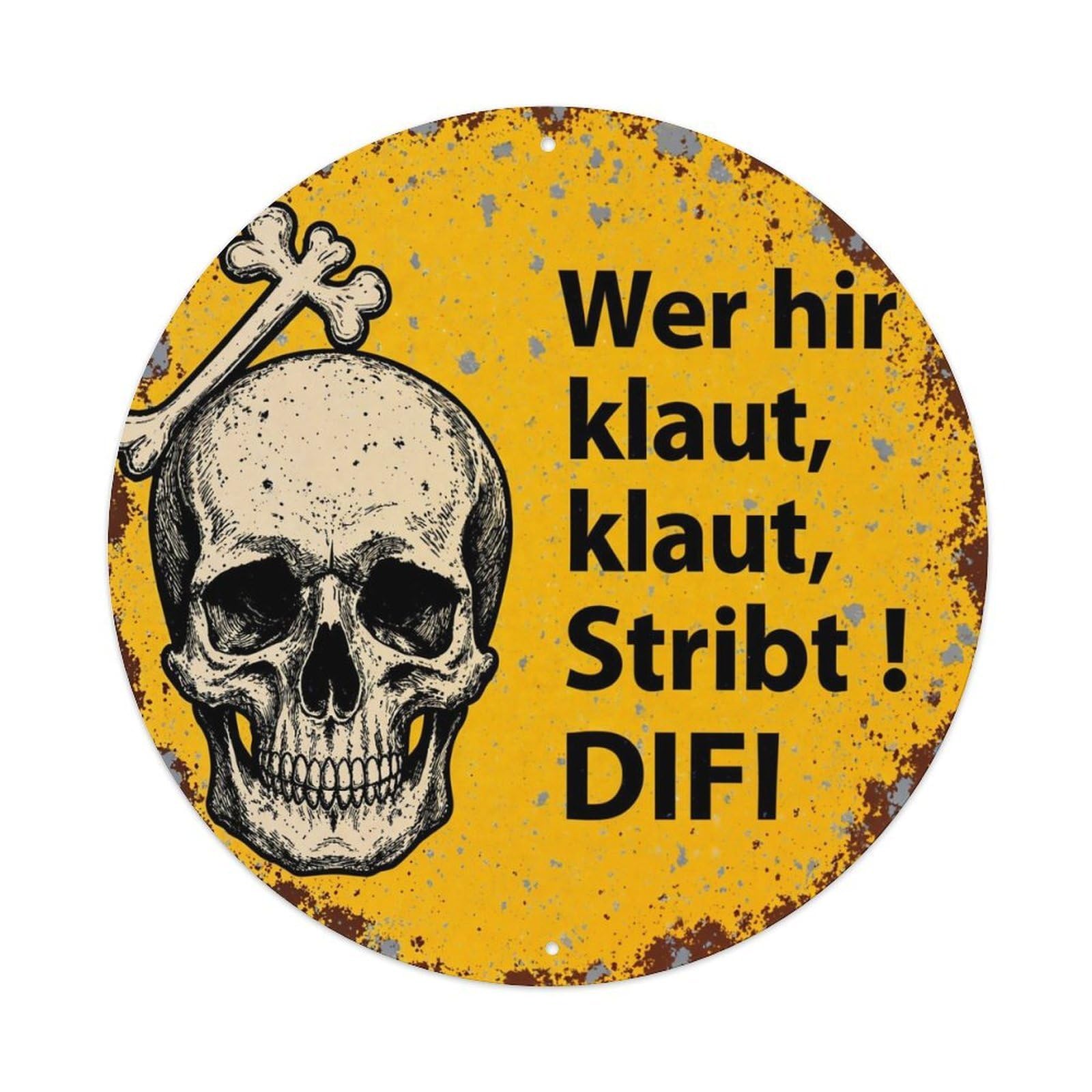 Skull And Crossbones Warning Sign Round Metal Tin Sign Vintage Wall Decor, Bar Garage Cafe Kitchen Home Wall Art Poster 8x8inches