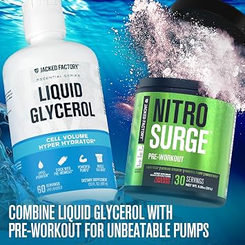 Jacked Factory Liquid Glycerol Cell Volume Hyper Hydrator - Pump Pre Workout with Vegan Glycerol for Muscle Pumps, Strength - 60 Servings, Unflavored