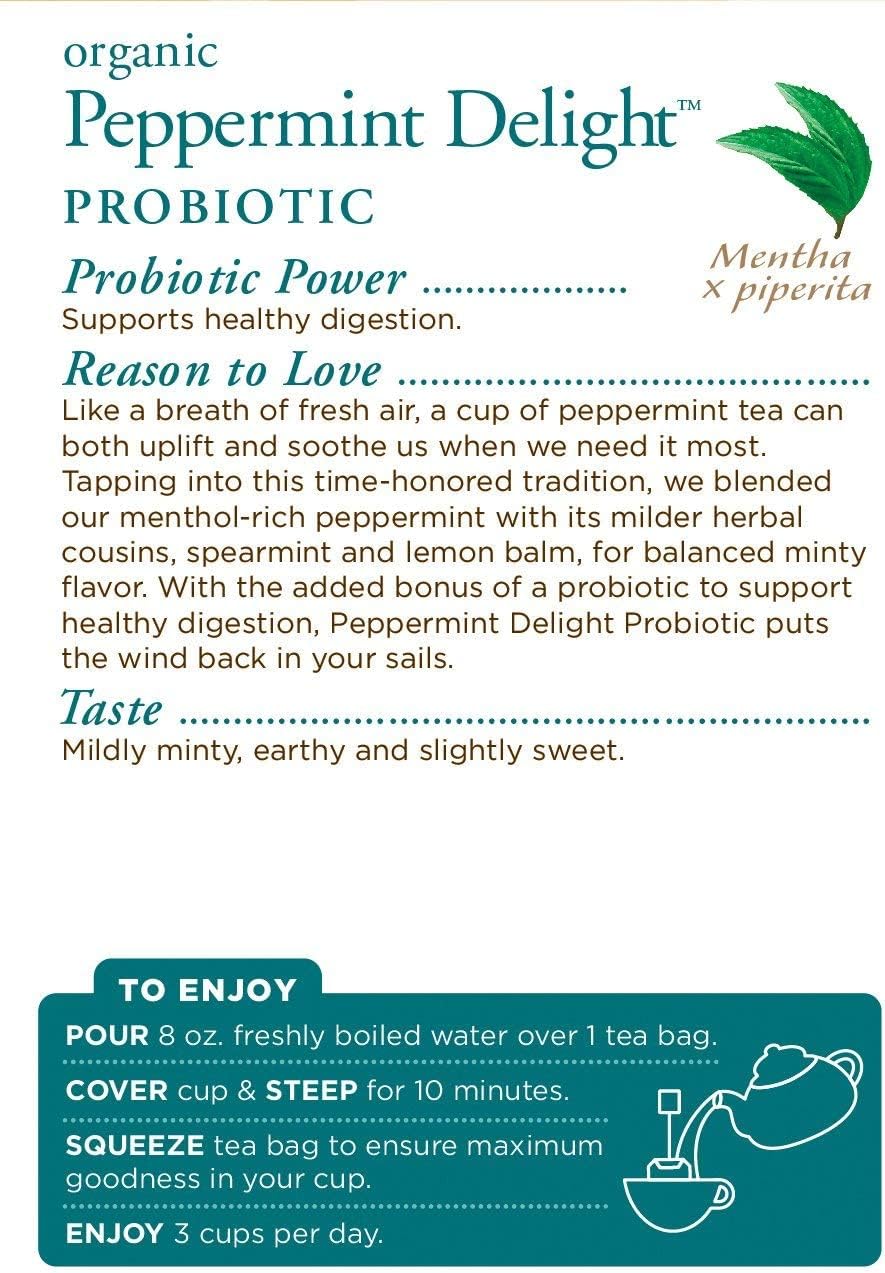 Traditional Medicinals Organic Peppermint Delight Probiotic, Supports Healthy Digestion 16 Count, (Pack of 3) Total 48 Count