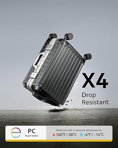 Miniatura 6 de LUGGEX - Maleta de mano con ruedas giratorias, marco de aluminio 8010S, rígida de policarbonato sin cremallera (ZX-Core), carbón metálico, Juego de