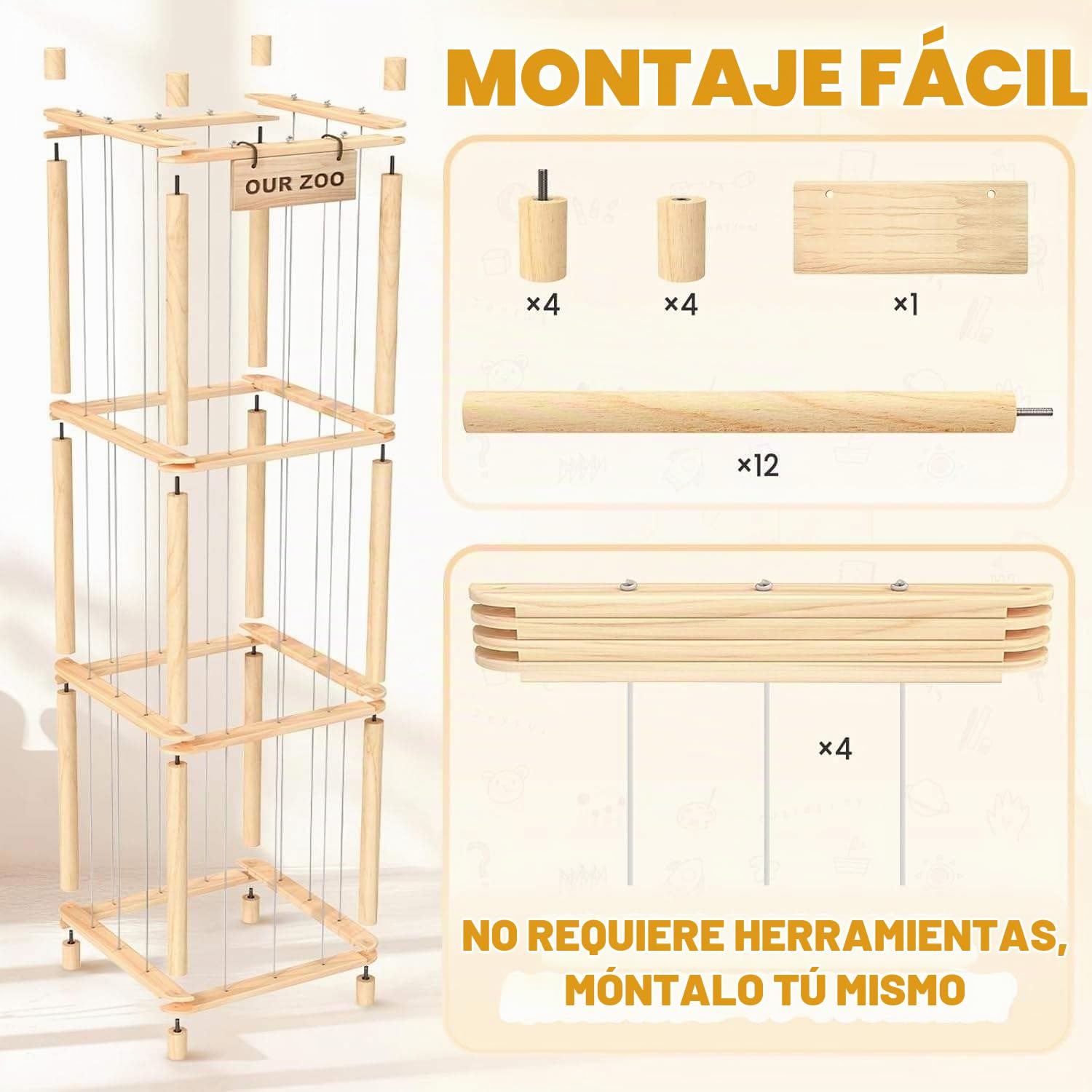 NEWFUN Organizador Juguetes Infantil, Almacenamiento de Peluches de Madera, Gran Capacidad, Ahorra Espacio, Adecuado para Gabitaciones Infantiles, Salas de Juegos y Dormitorios
