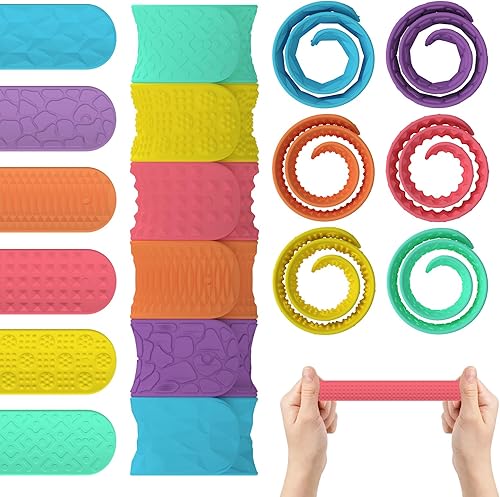 Miniatura 7 de 6 piezas de juguetes para ansiedad, pulseras de bofetada, juguetes sensoriales para niños con autismo, artículos de silicona texturizada para