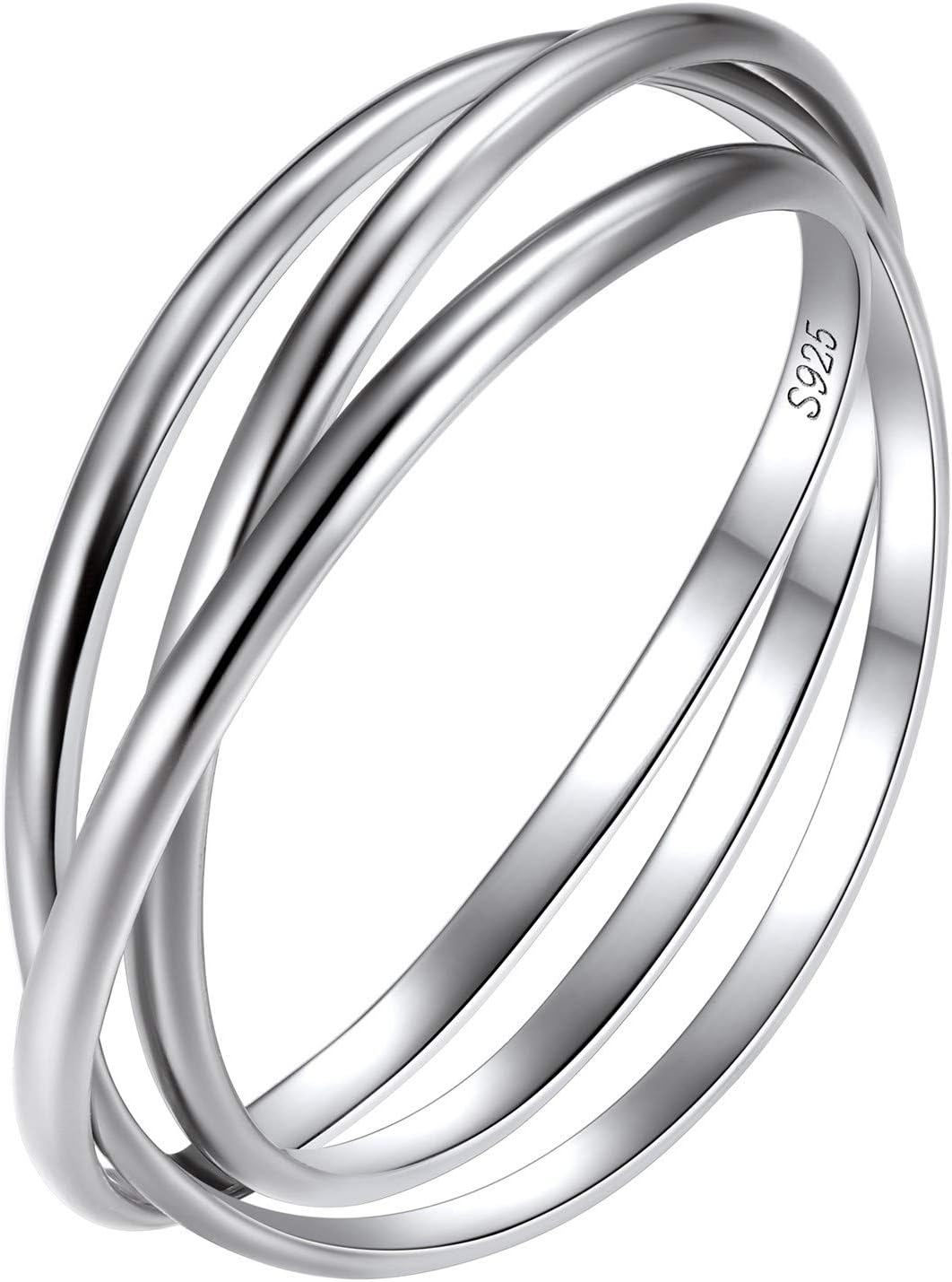 Suplight925 Sterling Silver Triple Interlocked Ring, Engravable 2mm/3mm/5mm Simple Plain Band Rings for Women Men (with Gift Box)