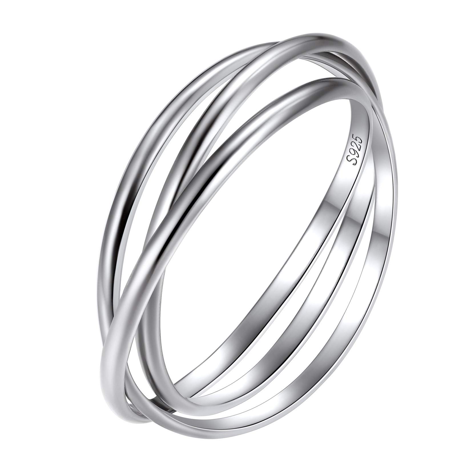 Suplight925 Sterling Silver Triple Interlocked Ring, Engravable 2mm/3mm/5mm Simple Plain Band Rings for Women Men (with Gift Box)