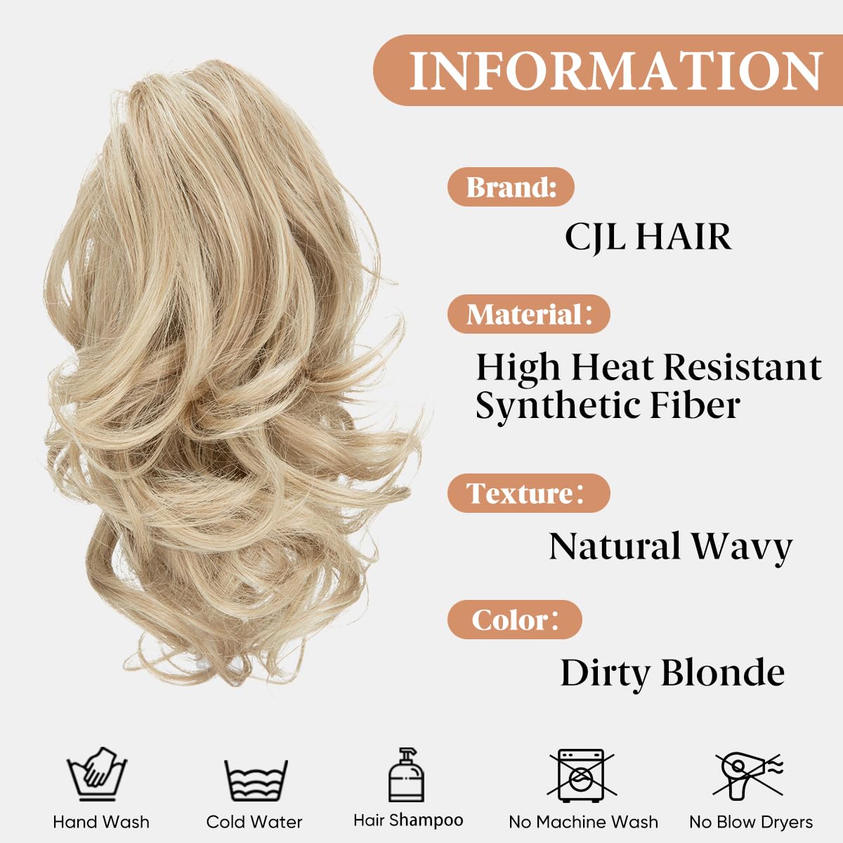 CJL HAIR Claw Clip Short Ponytail Hair Extensions DIY Bendable Metals Messy Bun Hair Piece for Wonen Wavy Curly Synthetic Fake Hairpieces Dirty Blonde - Image 2