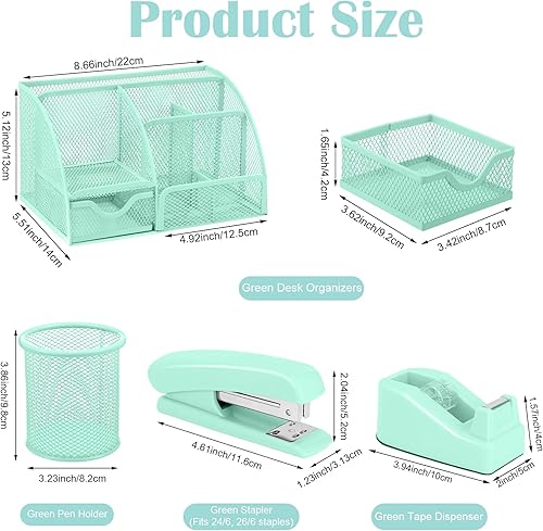 Miniatura 2 de auroray Organizadores y accesorios de escritorio verdes, el juego de suministros de oficina verde incluye organizador de escritorio de malla,