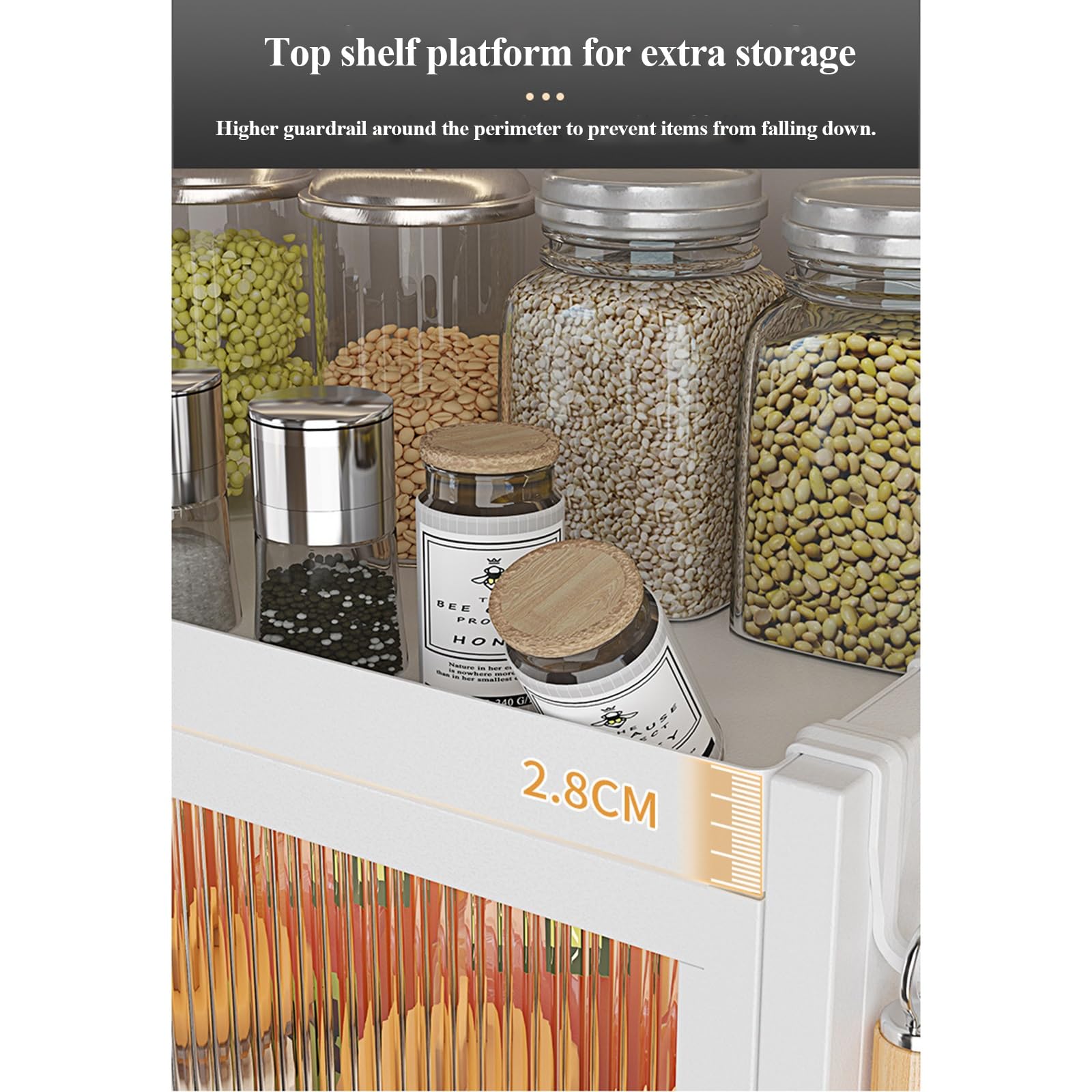 2/3 Livelli Grande capacità Barattoli di Spezie Cucina Rack, Organizzatore da Banco in Metallo con Coperchio Flip Inserito, Piedi Regolabili, per Armadio da Banco(Weiß,3 Layers)