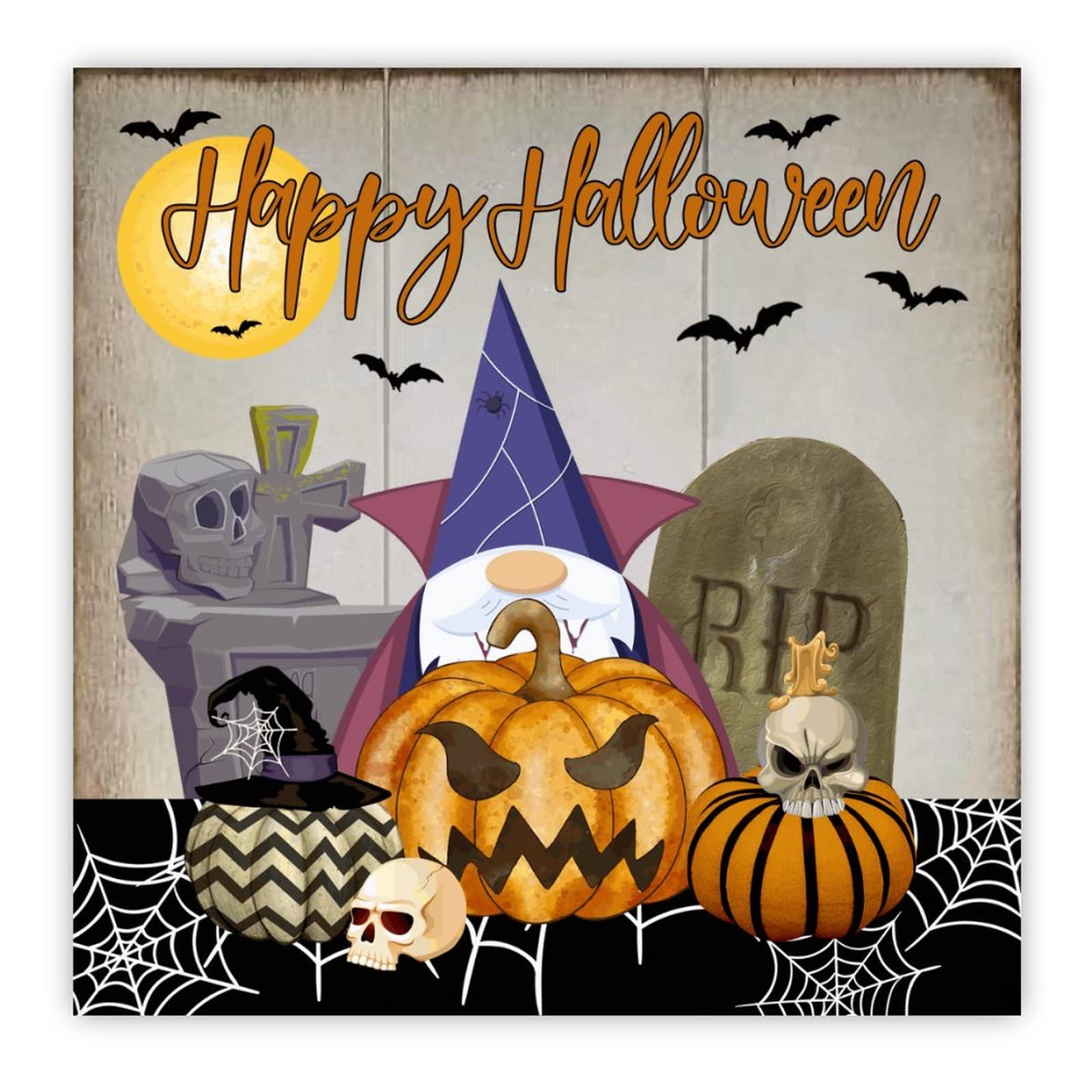 Déco Halloween citrouille et gnome en bois pour suspension murale maison 40 cm - 6