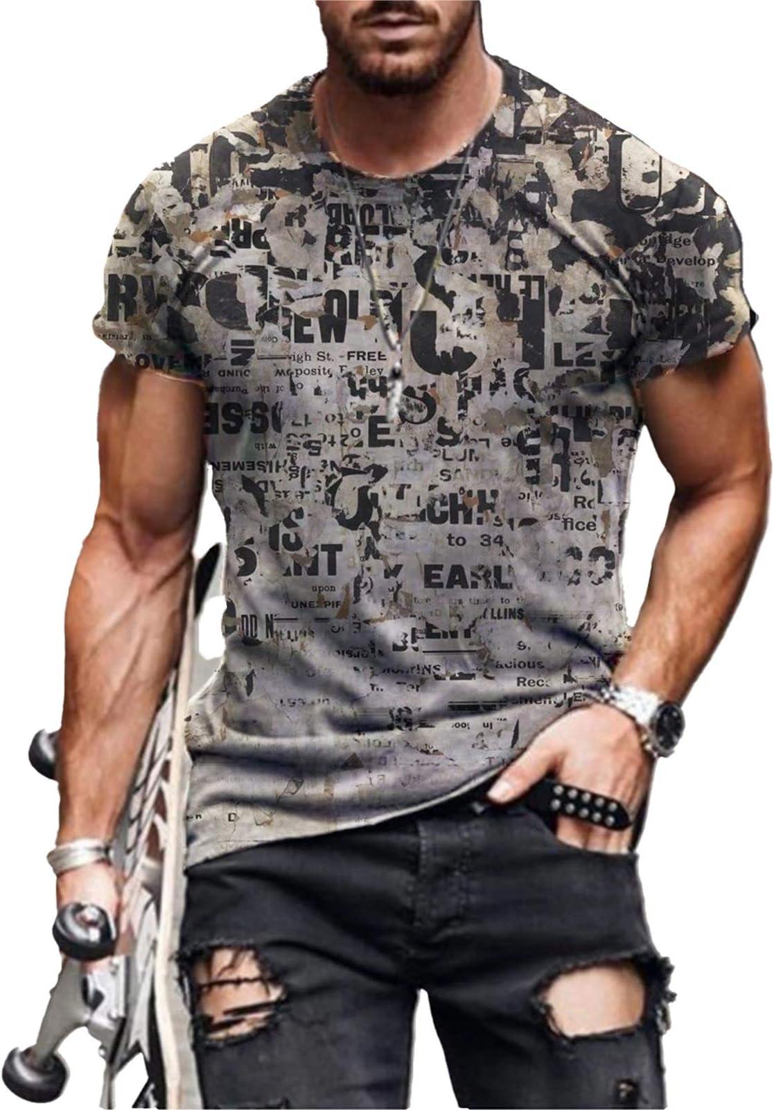 HYYPMen's T-Shirt Tops Fashion Printed Pattern Casual Summer Novelty Round Neck Pullover,Street Cool Hip Hop Short Sleeve T-Shirt E-XXXXXL