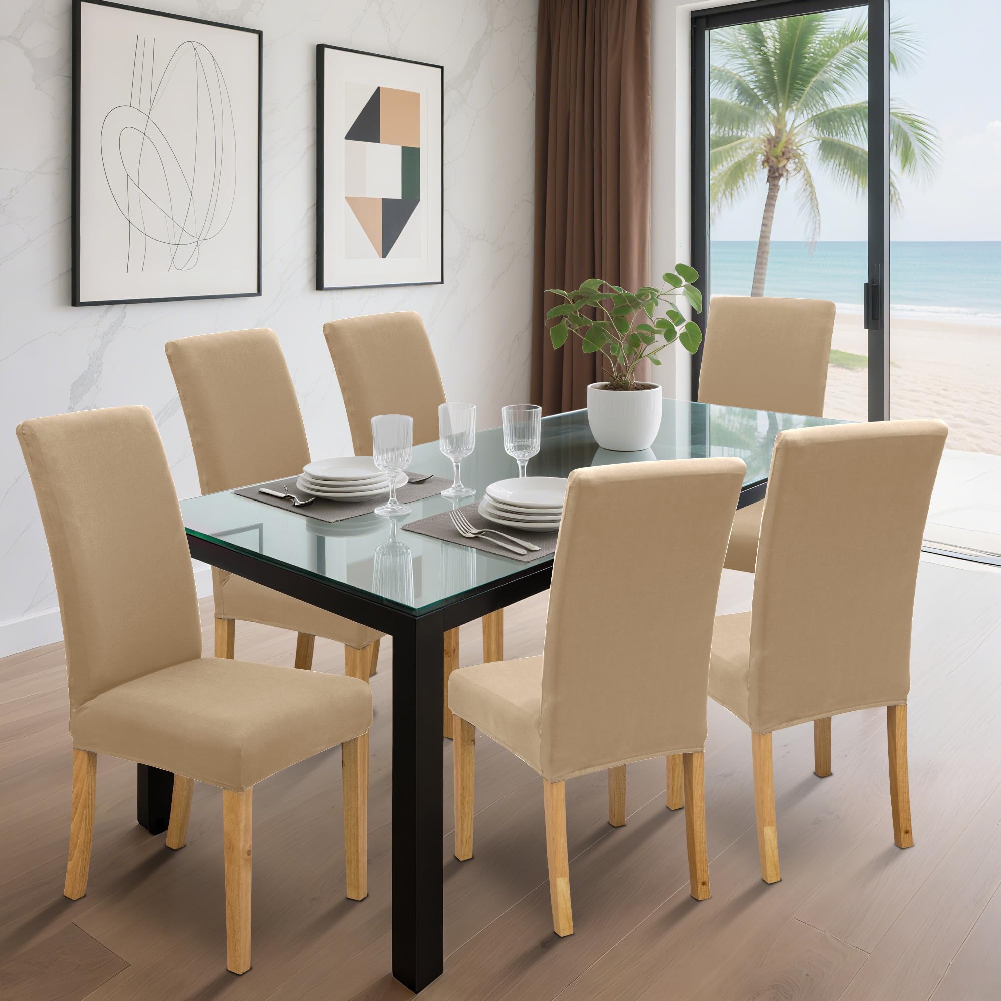 DREAHOTEXTIL coprisedia con schienale、coprisedia elasticizzati、coprisedie antigraffio gatto、copri sedia da ufficio (set da 2/4/6 pezzi con schienale) per salotti, cucine, feste e hotel. (6, khaki)