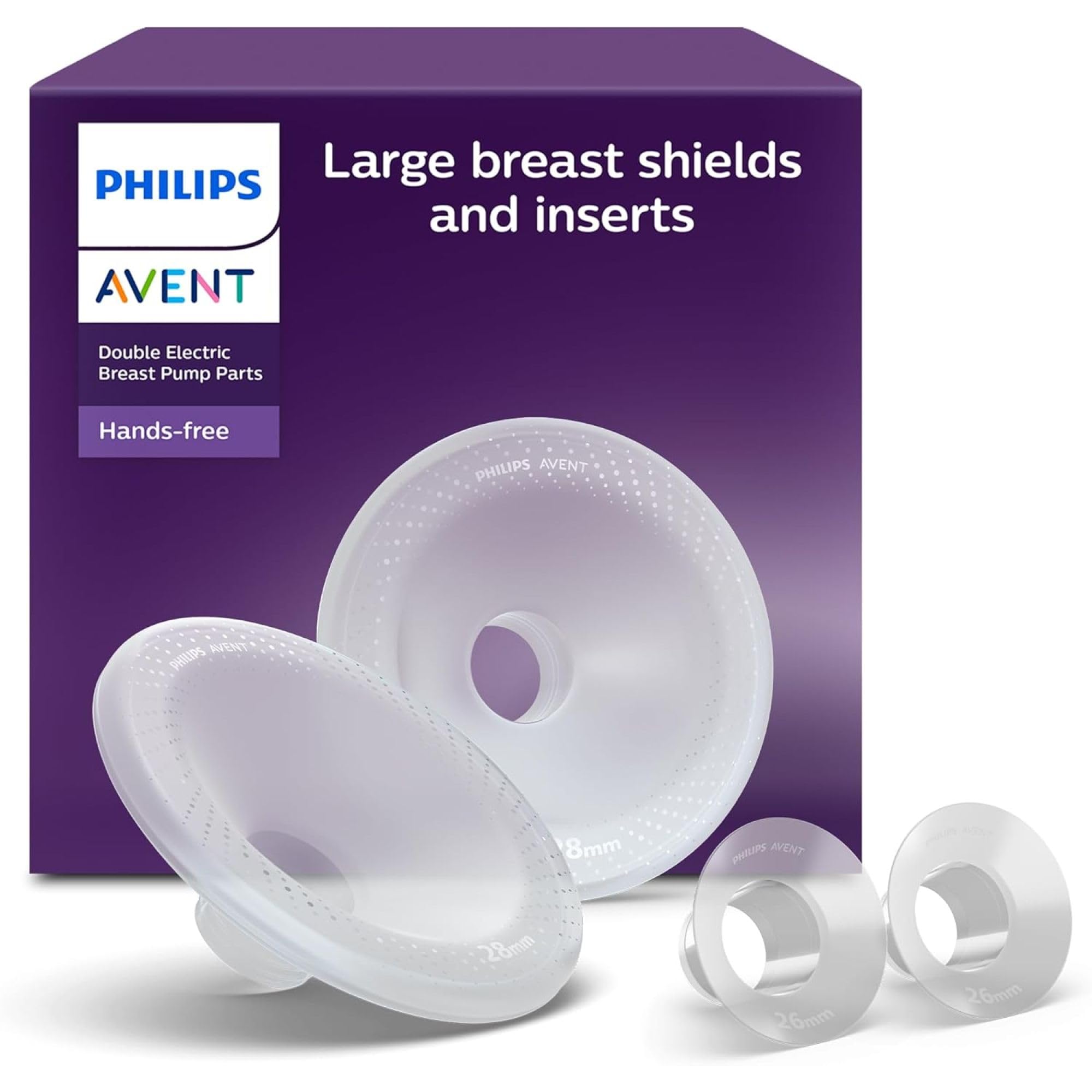 Philips Avent do elektrycznego laktatora Bezdotykowe duże osłonki piersi (28 mm) i wkładki (26 mm), unikalne osłonki SkinSense, kompatybilne z bezdotykowymi pojemnikami na pokarm, SCF552/11